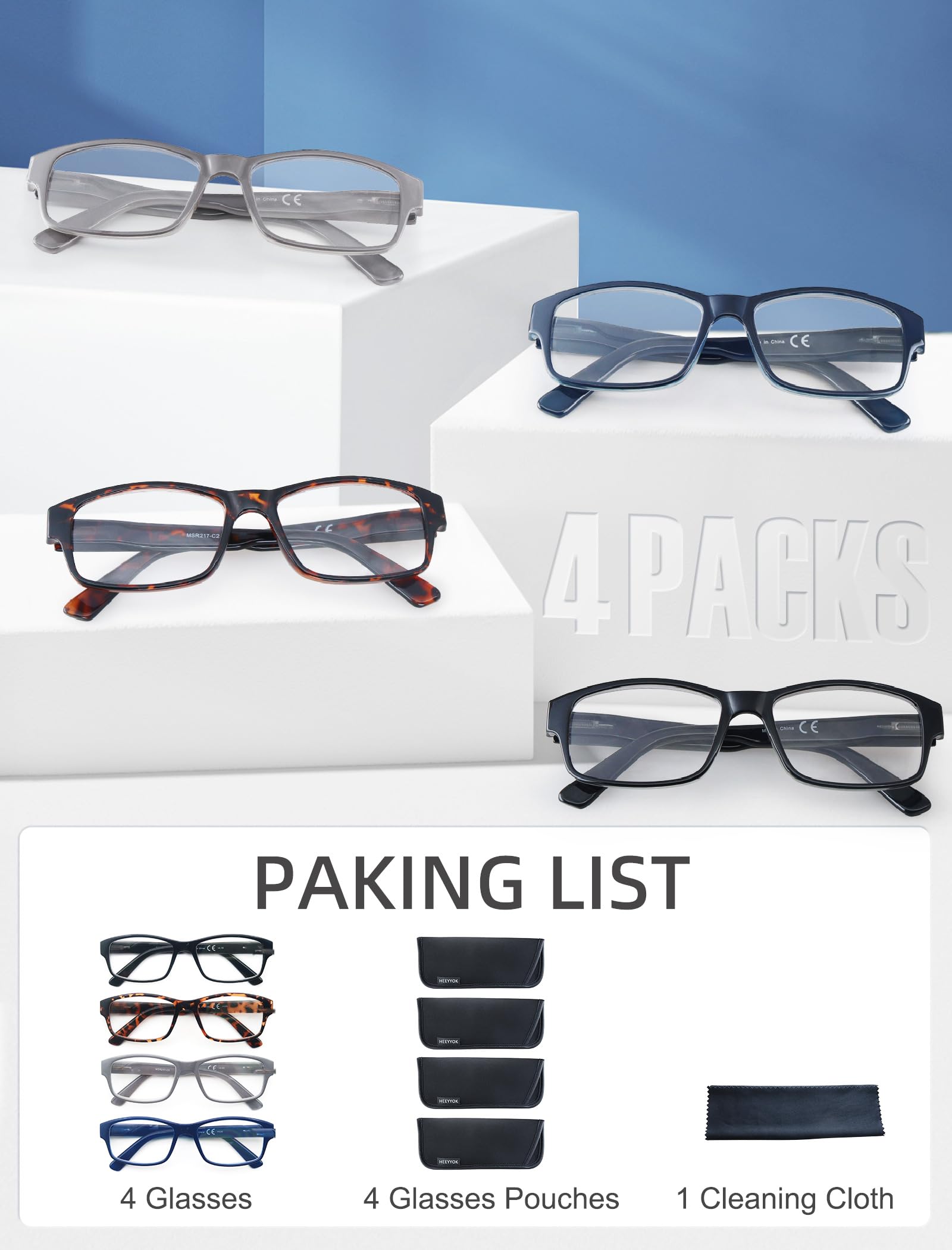 Gafas de lectura HEEYYOK grandes rectangulares con estuche incluido para guardar.