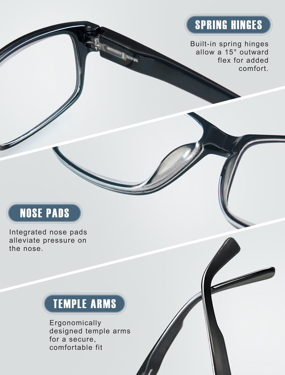 Gafas de lectura HEEYYOK grandes rectangulares con paño de limpieza para mantenimiento.