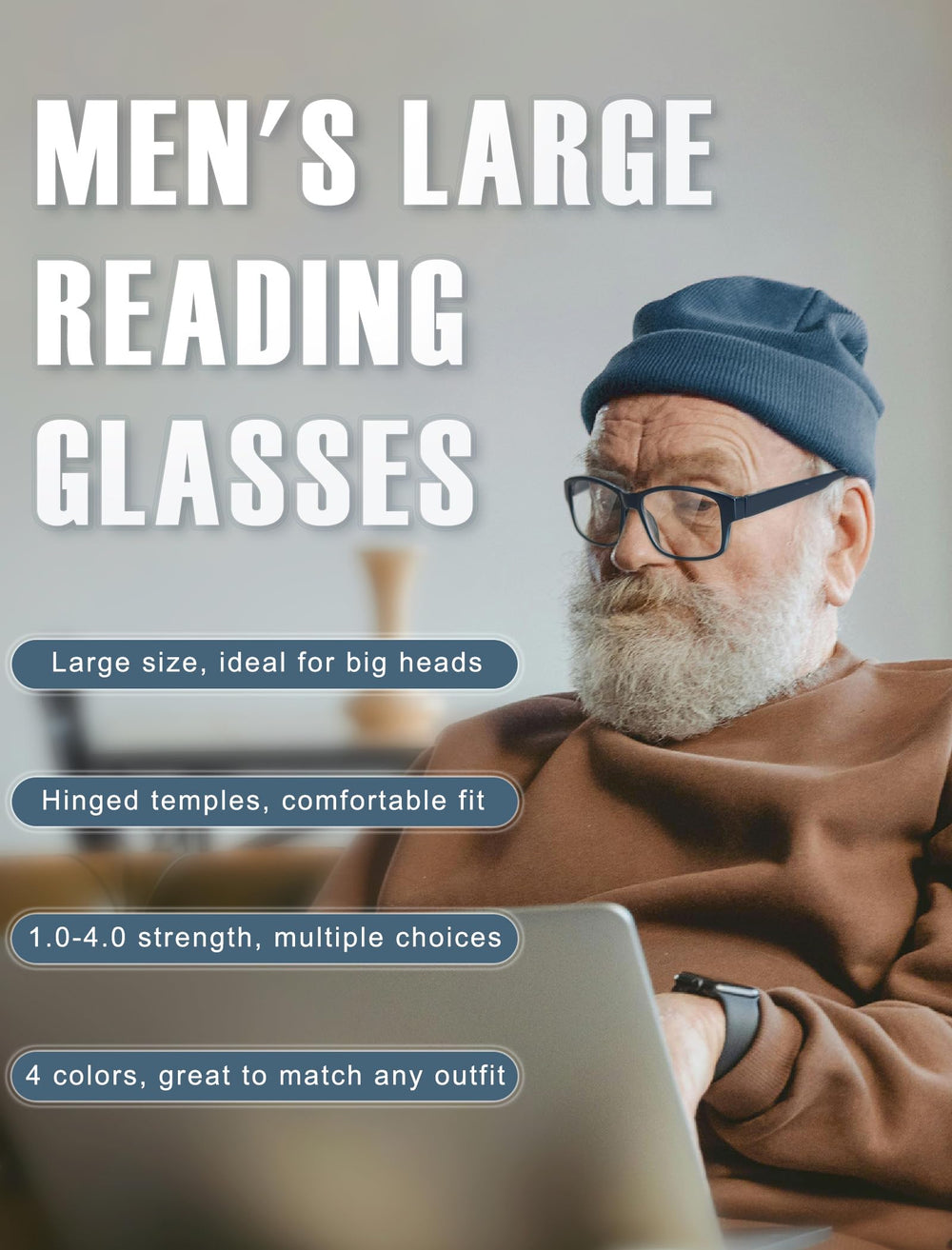 Gafas de lectura HEEYYOK grandes rectangulares para uso diario en casa.