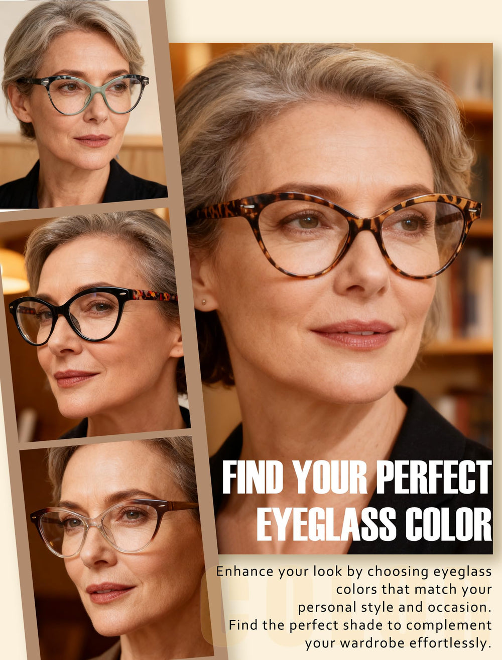 HEEYYOK color options include black, tortoise, green, brown for versatile styling.
