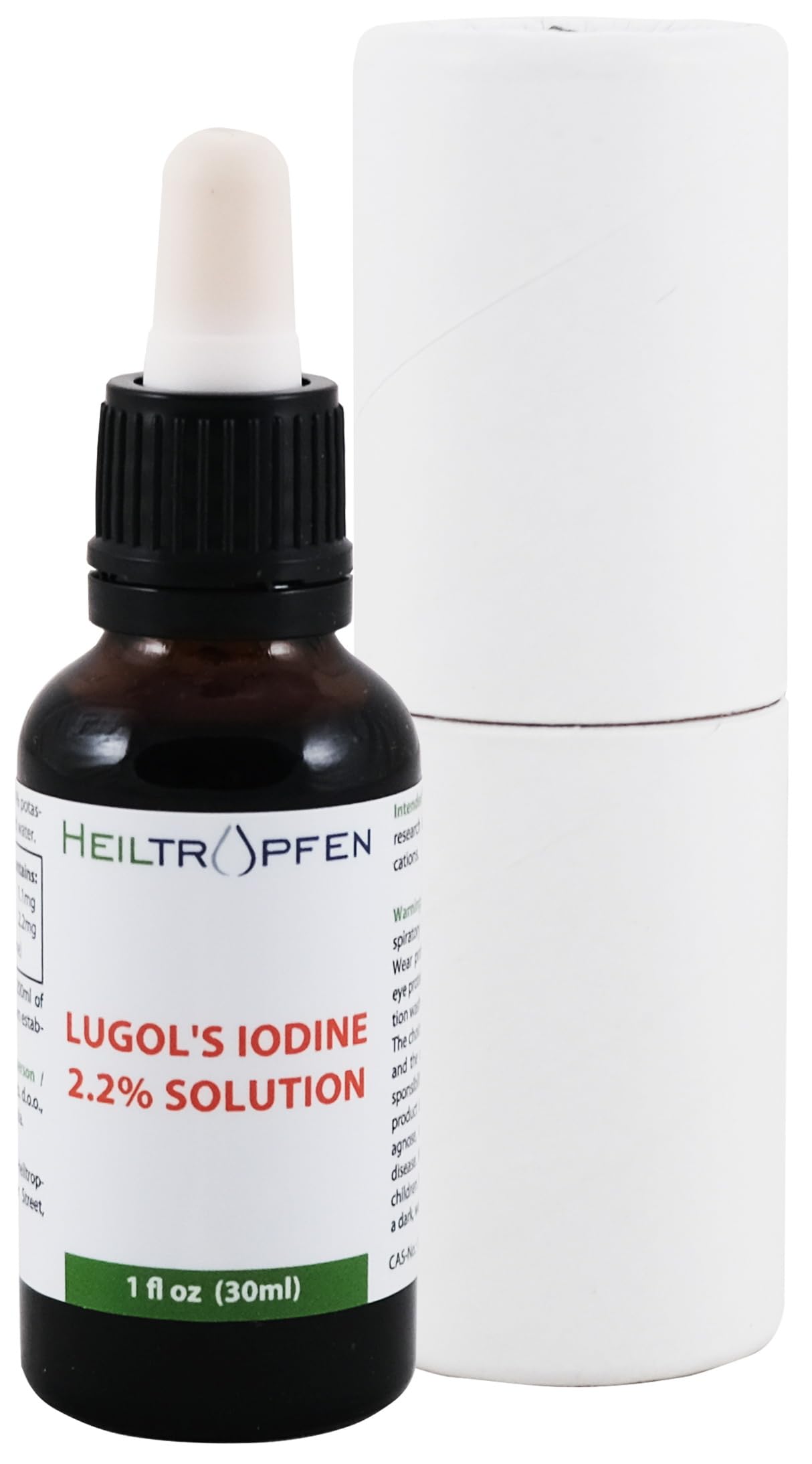 Heiltropfen 2.2% Lugol's iodine bottle with dropper for precise dosing.
