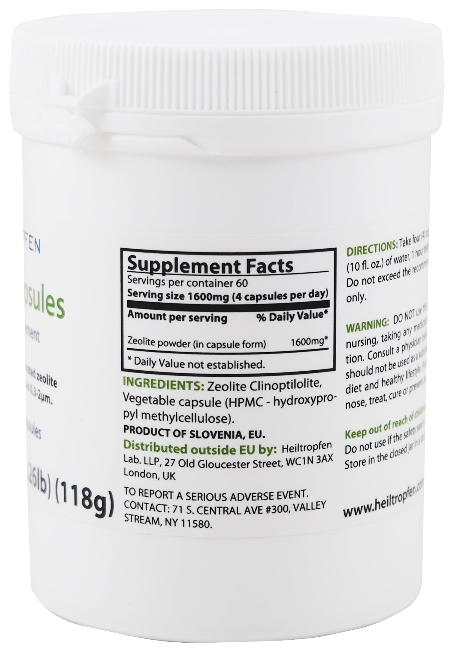 Heiltropfen Zeolite 240 capsules close-up showing ultrafine mineral powder texture.