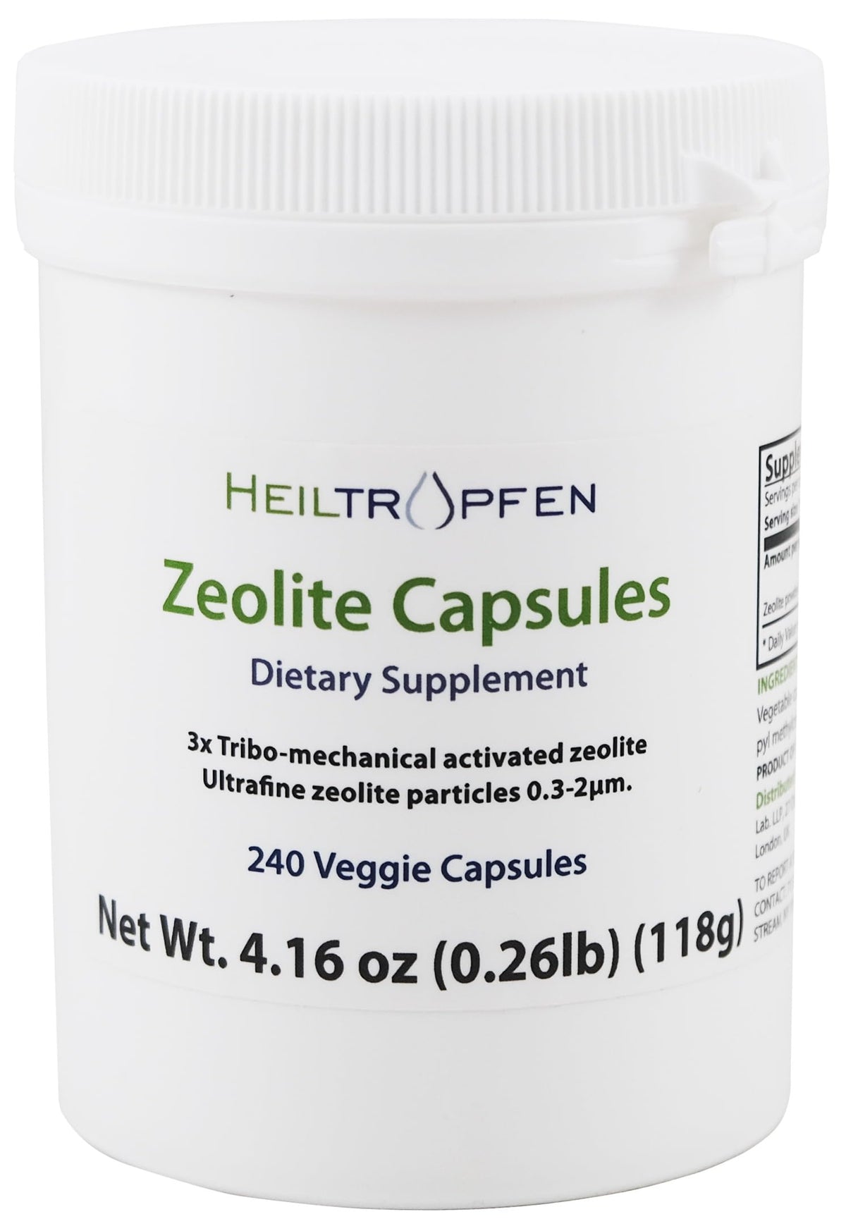 Heiltropfen Zeolite 240 capsules bottle packaging highlighting natural mineral support.