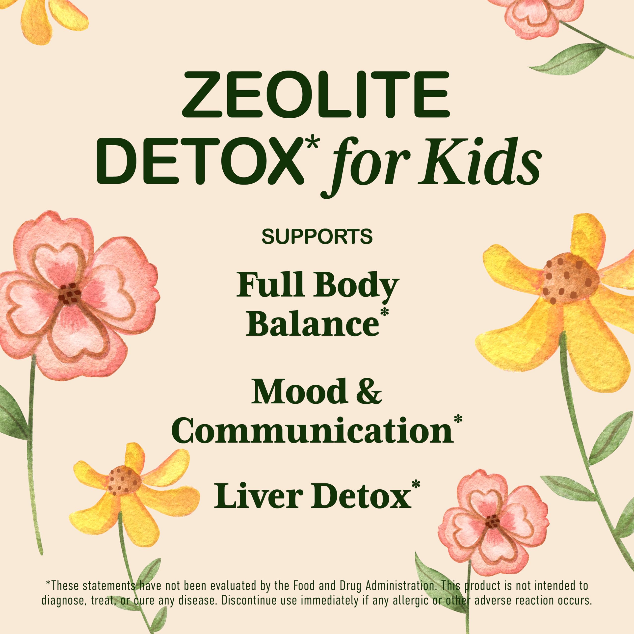 Heirloom Zeolite Detox for Kids dosing visual with 1 ml daily dose
