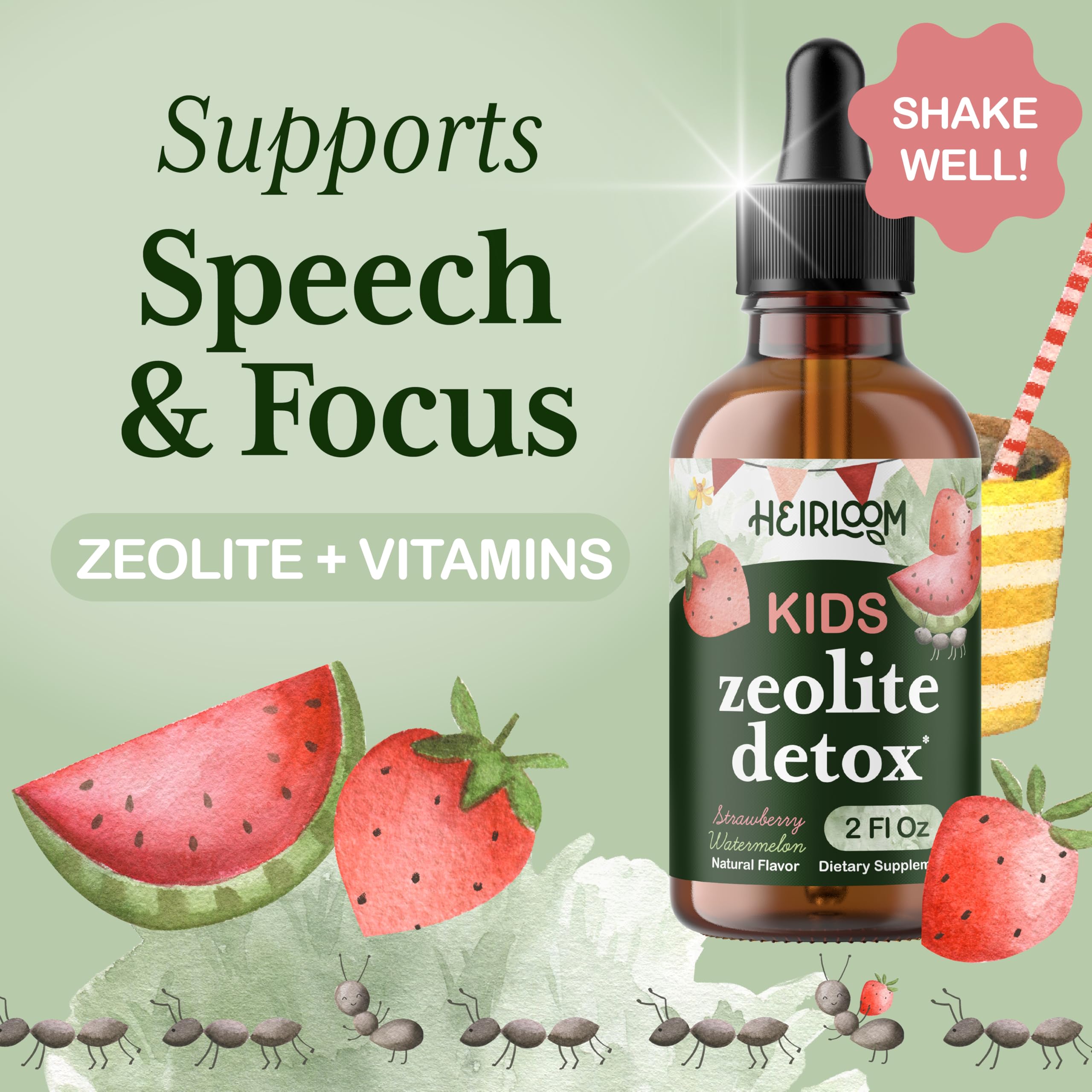 Heirloom Zeolite Detox for Kids strawberry watermelon flavor visual
