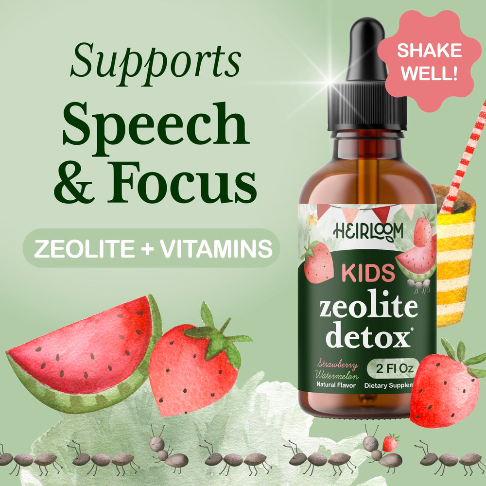Heirloom Zeolite Detox for Kids strawberry watermelon flavor visual