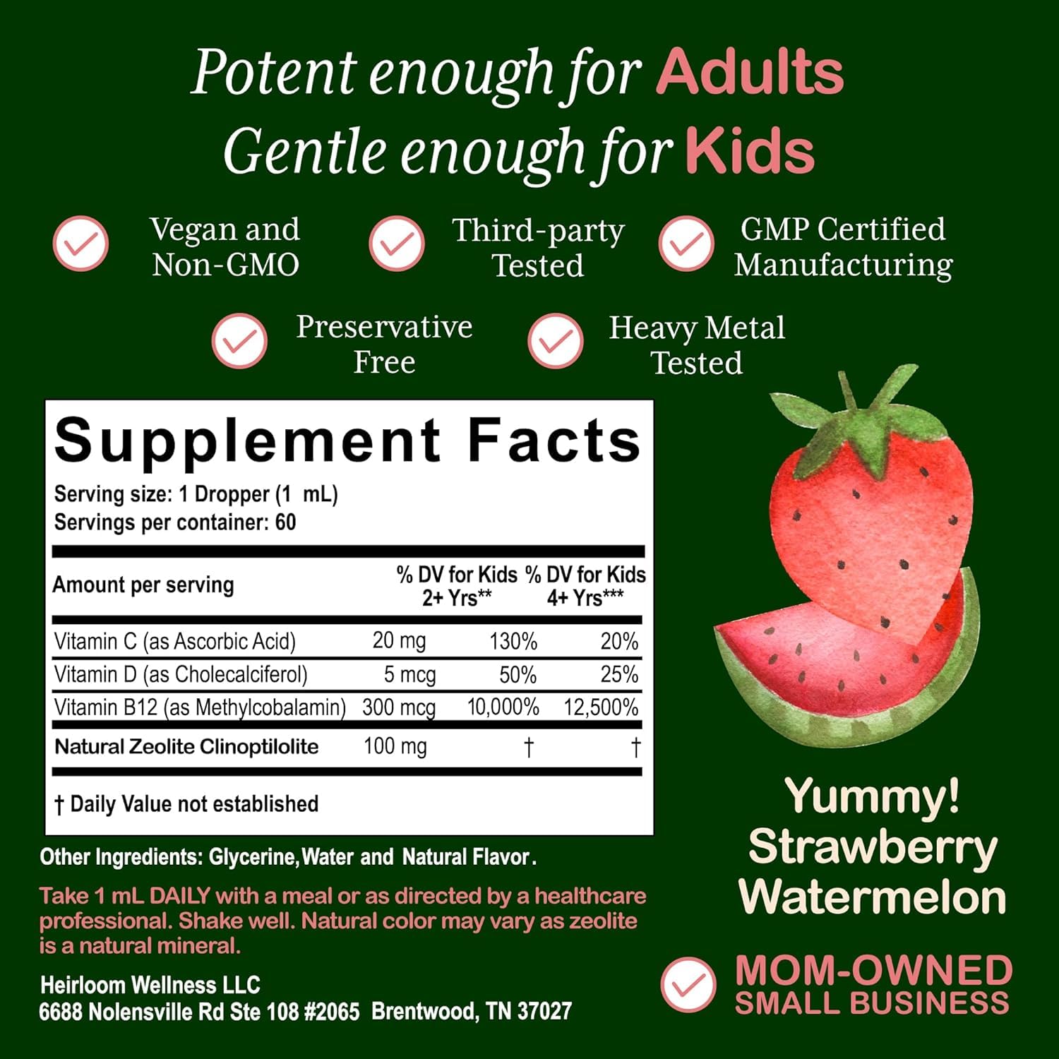 Heirloom Zeolite Detox for Kids testing seal indicating safety