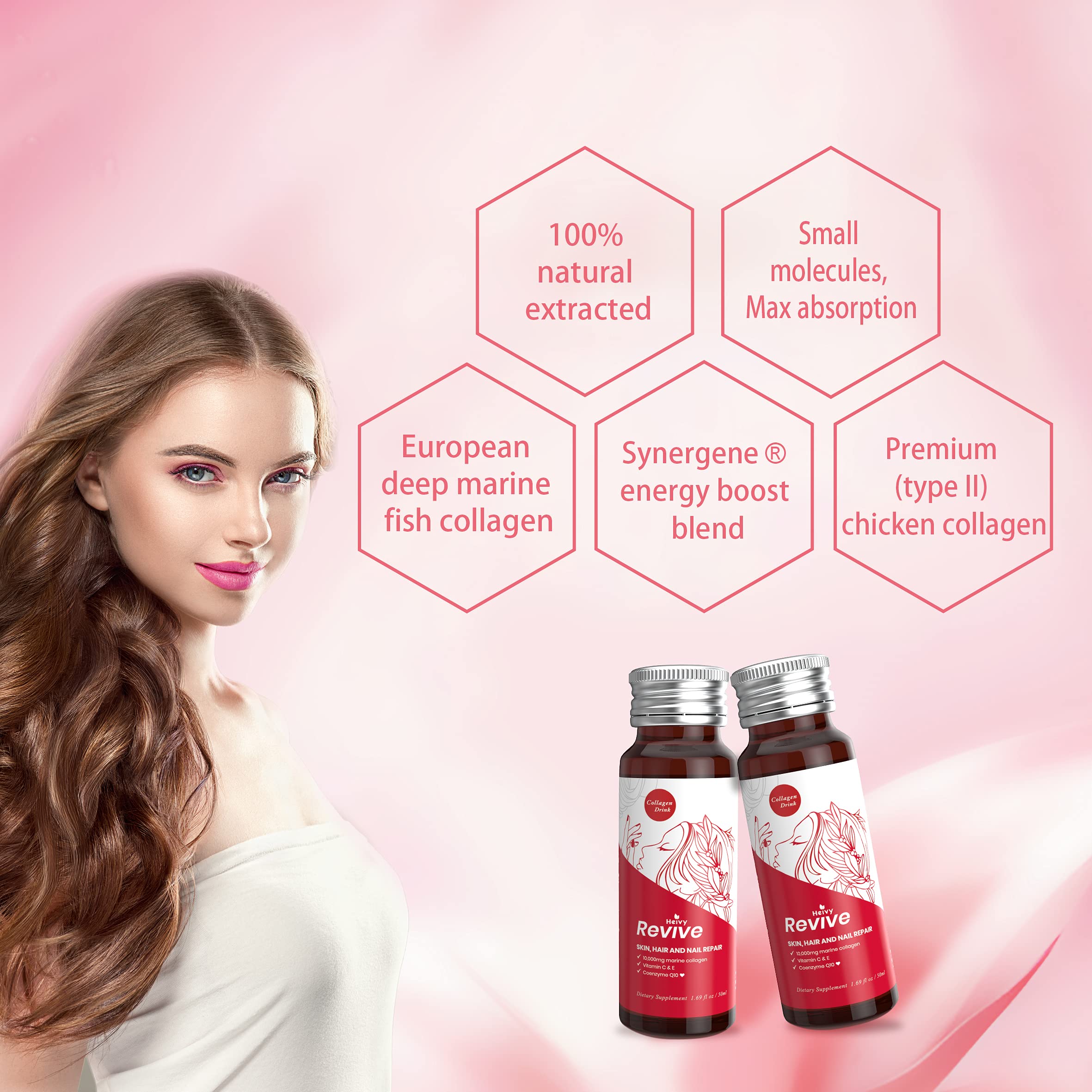 Pack of ten Heivy Liquid Collagen bottles for daily regimen.