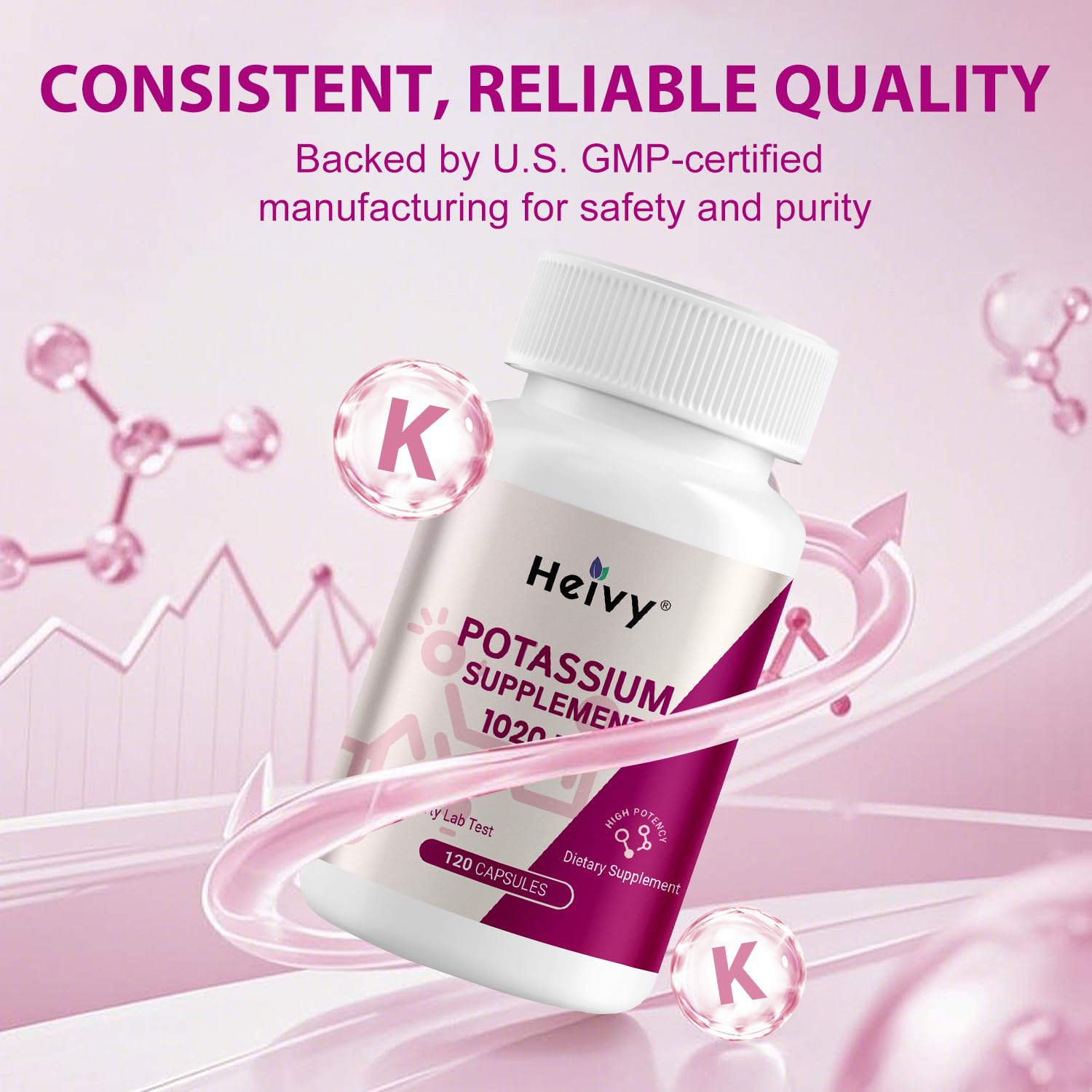 Paquete de Heivy Potasio 1020 mg, presentación lista para comprar.