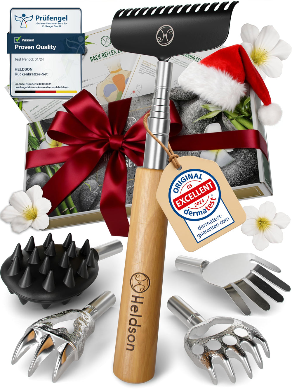 HELDSON back scratcher extendable with five heads for versatile reach.