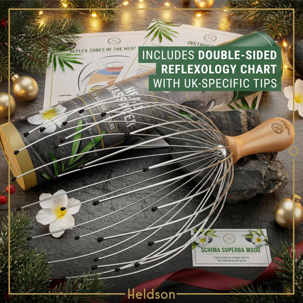 HELDSON wooden-handle massager detail highlighting handcrafted quality and premium feel.