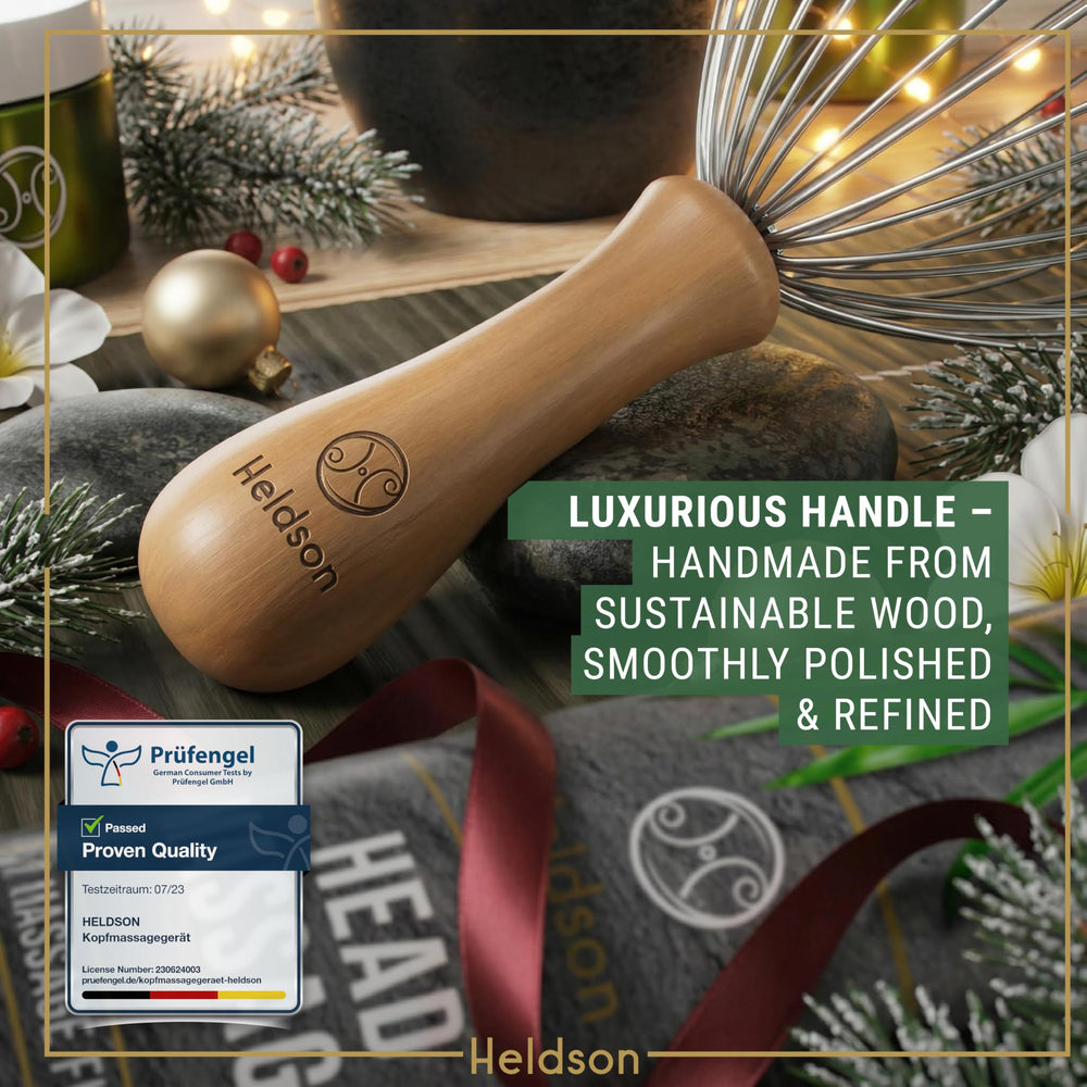 HELDSON stainless steel fingers providing precise scalp stimulation for comfort.