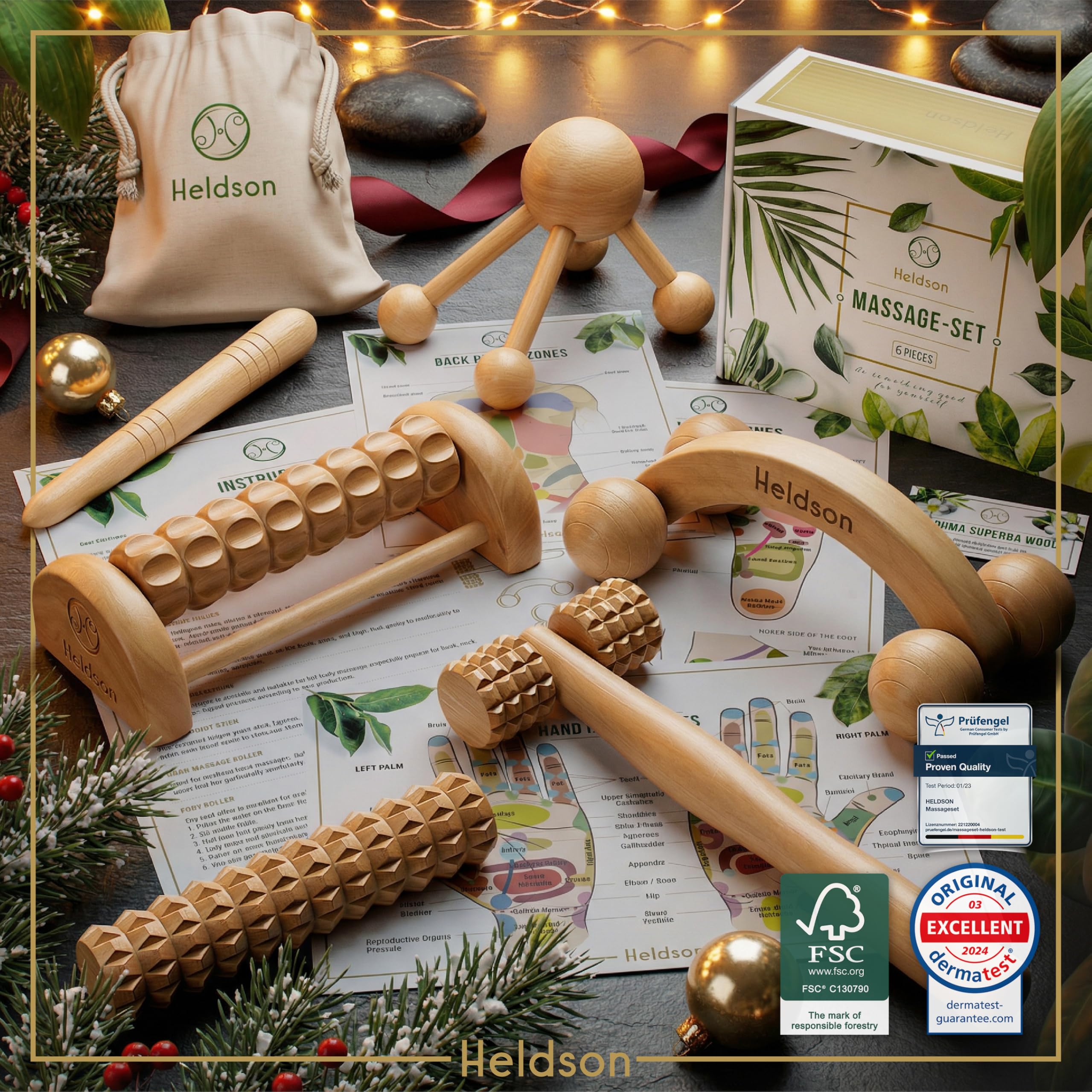 HELDSON wood roller for body sculpting delivers targeted pressure on hips and legs.