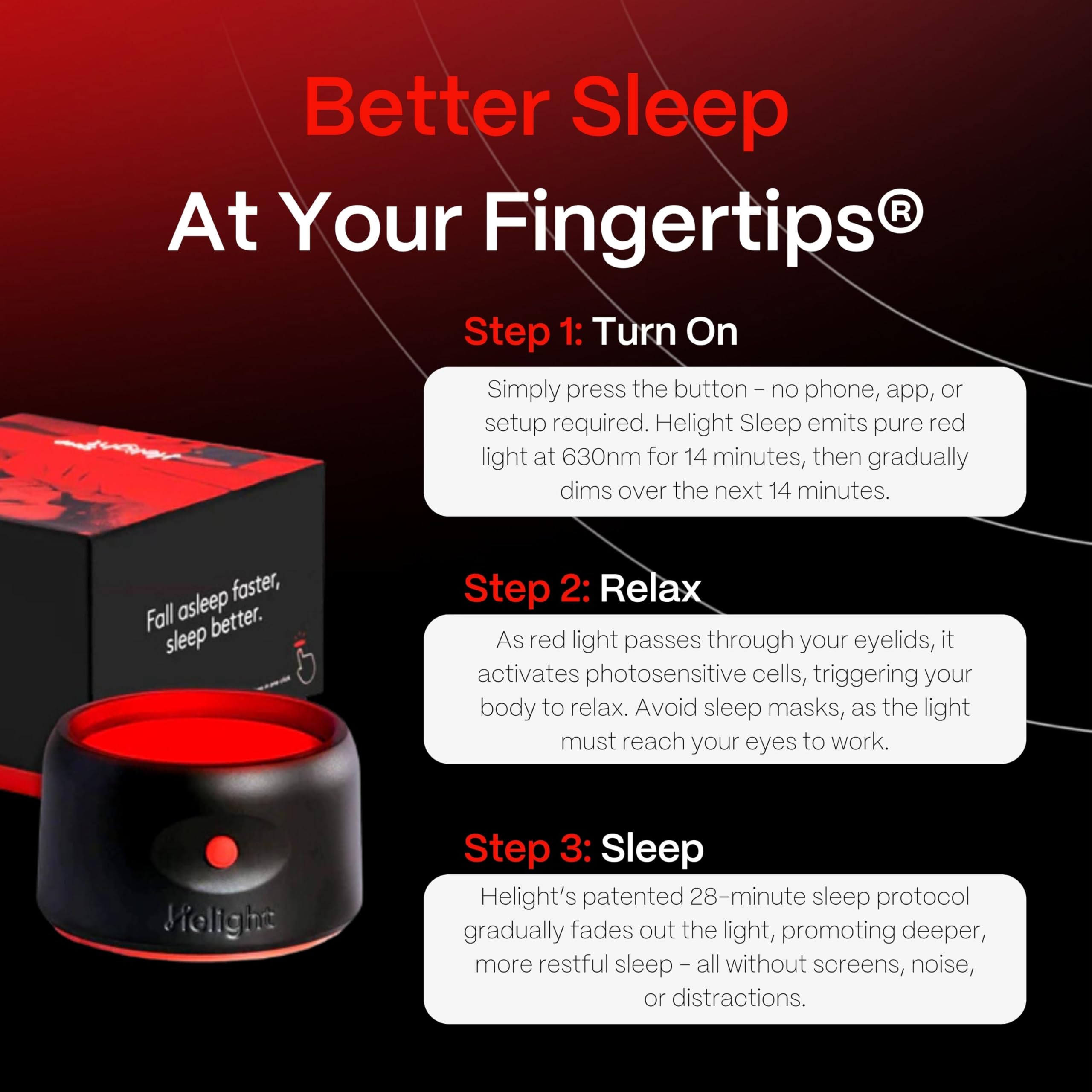 Helight portable unit with USB-C charger, travel-ready for better nights.
