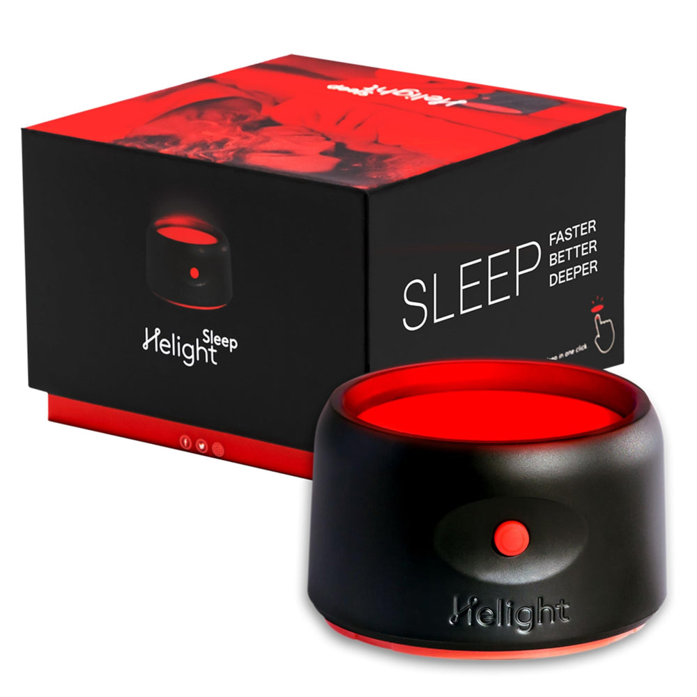 Helight sleep device on bedside table promotes a calm bedtime routine.