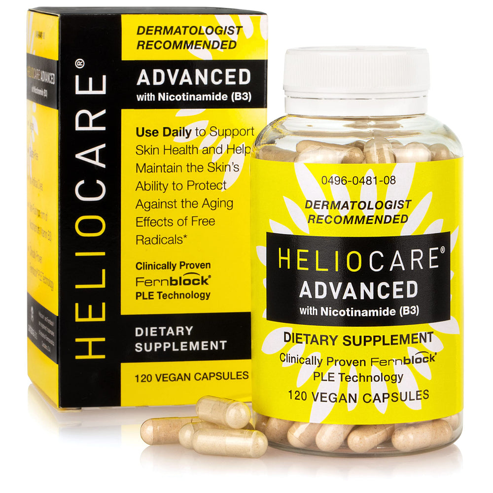 Heliocare Advanced bottle front showing daily antioxidant skin support