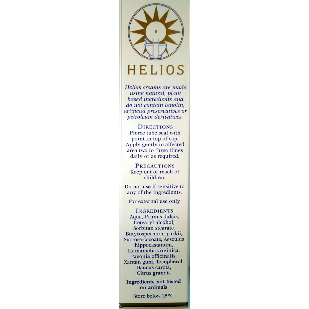 Helios cream packaging illustrating natural blend used to soothe tired legs
