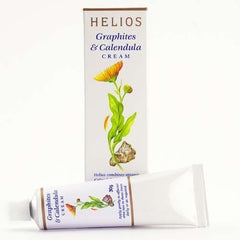 Helios Graphites and Calendula Cream, opened tube, easy-to-dispense plant-based formula.