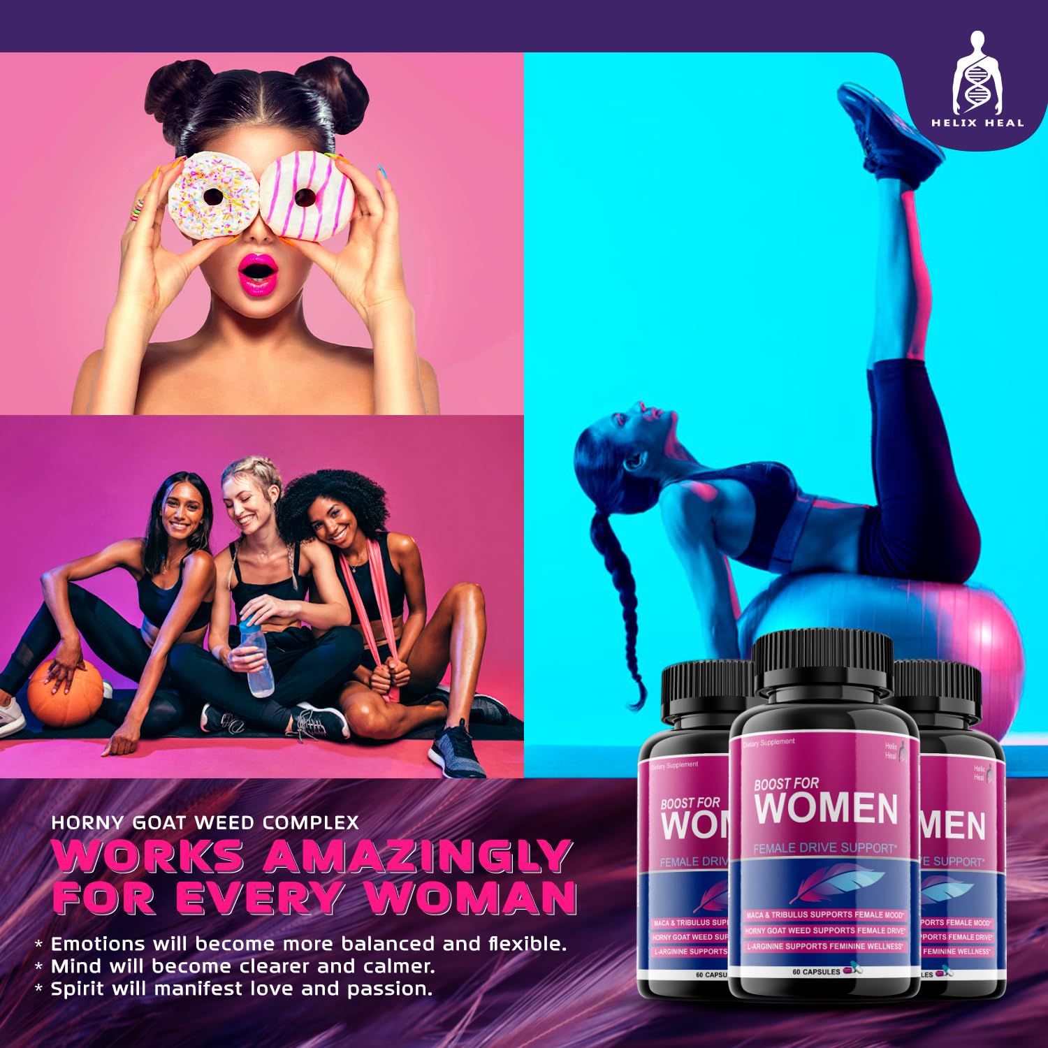 Daily routine setup featuring Helix Heal capsules for active days.