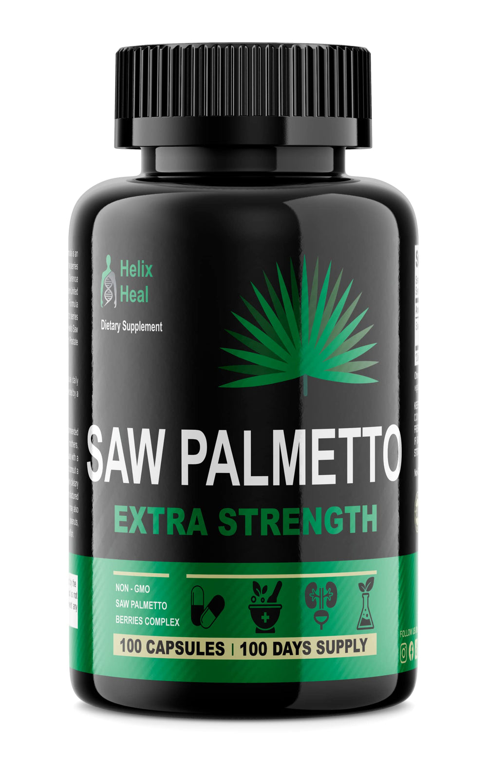 Helix Heal Saw Palmetto capsules in bottle for daily prostate support.