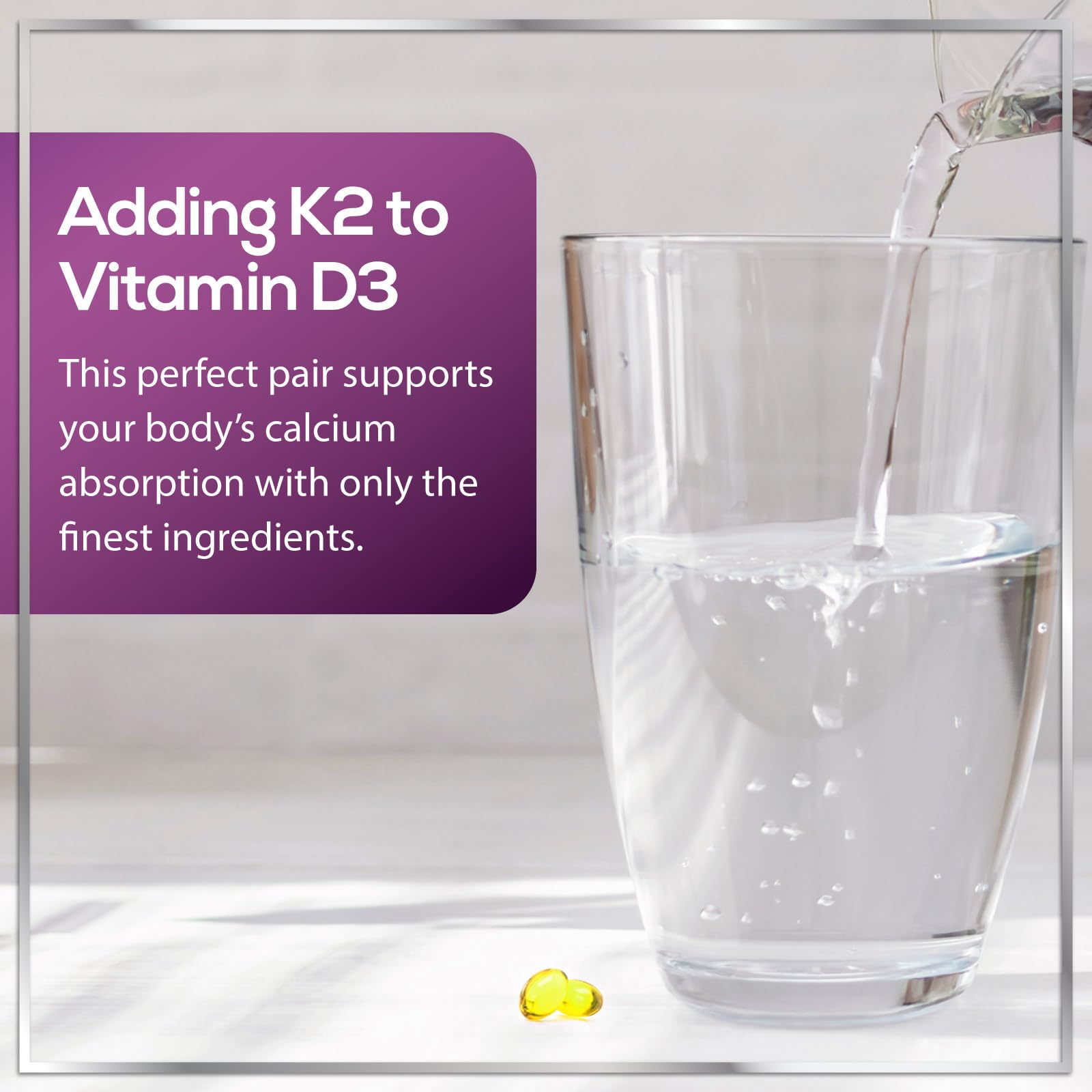 Hello Lovely bone health concept highlighting calcium handling with D3 and K2.