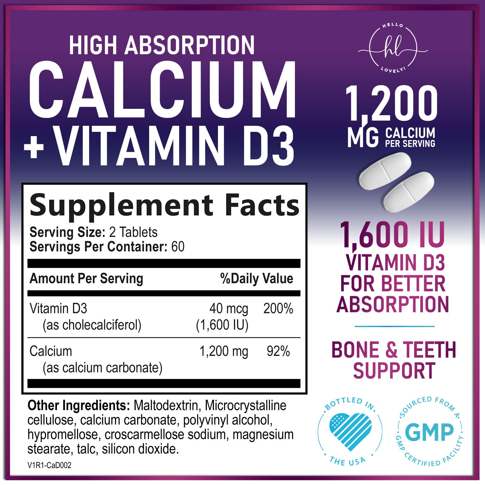 Hello Lovely calcium D3 tablets highlight easy-to-swallow daily use.