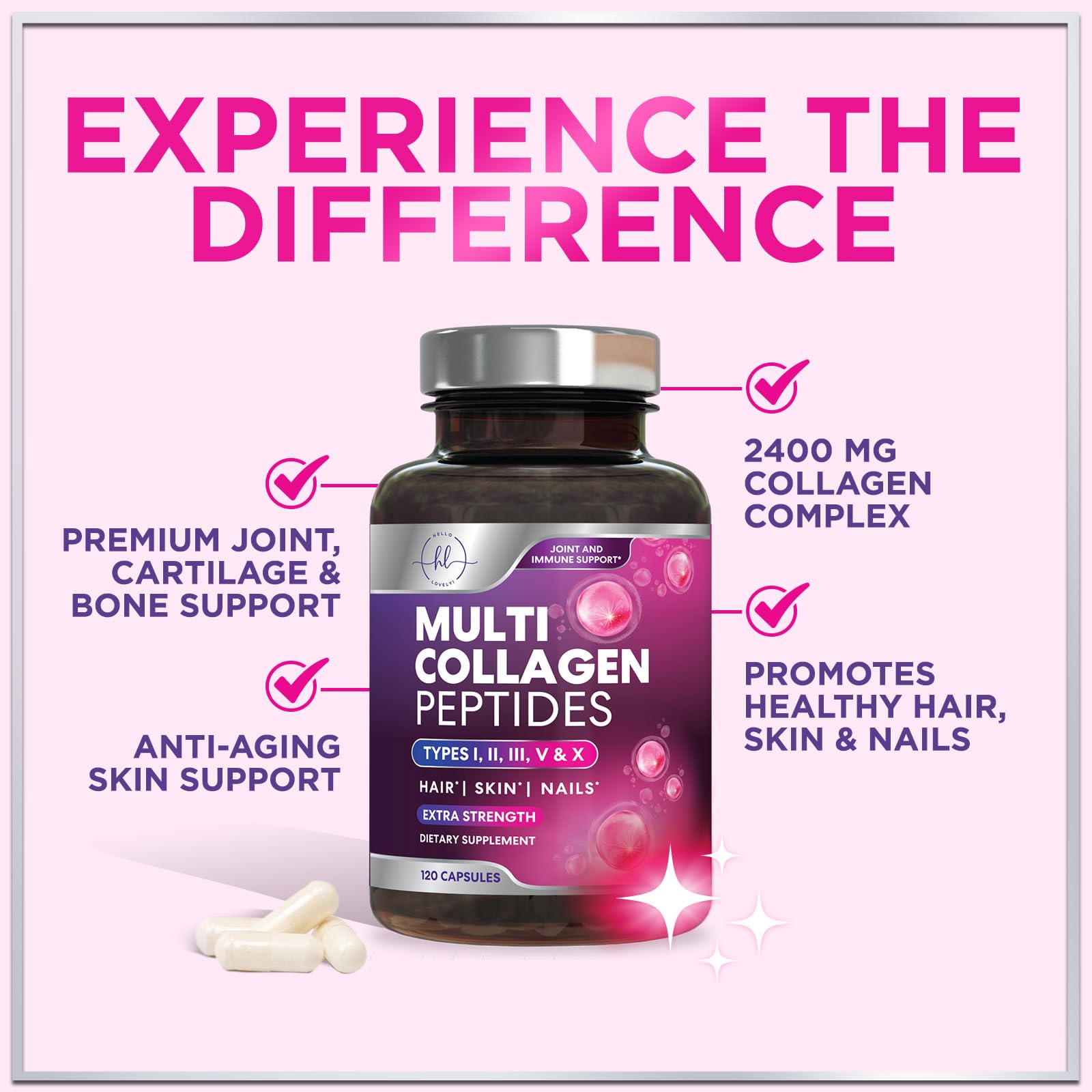 Collagen sources from marine and bovine in Hello Lovely blend.