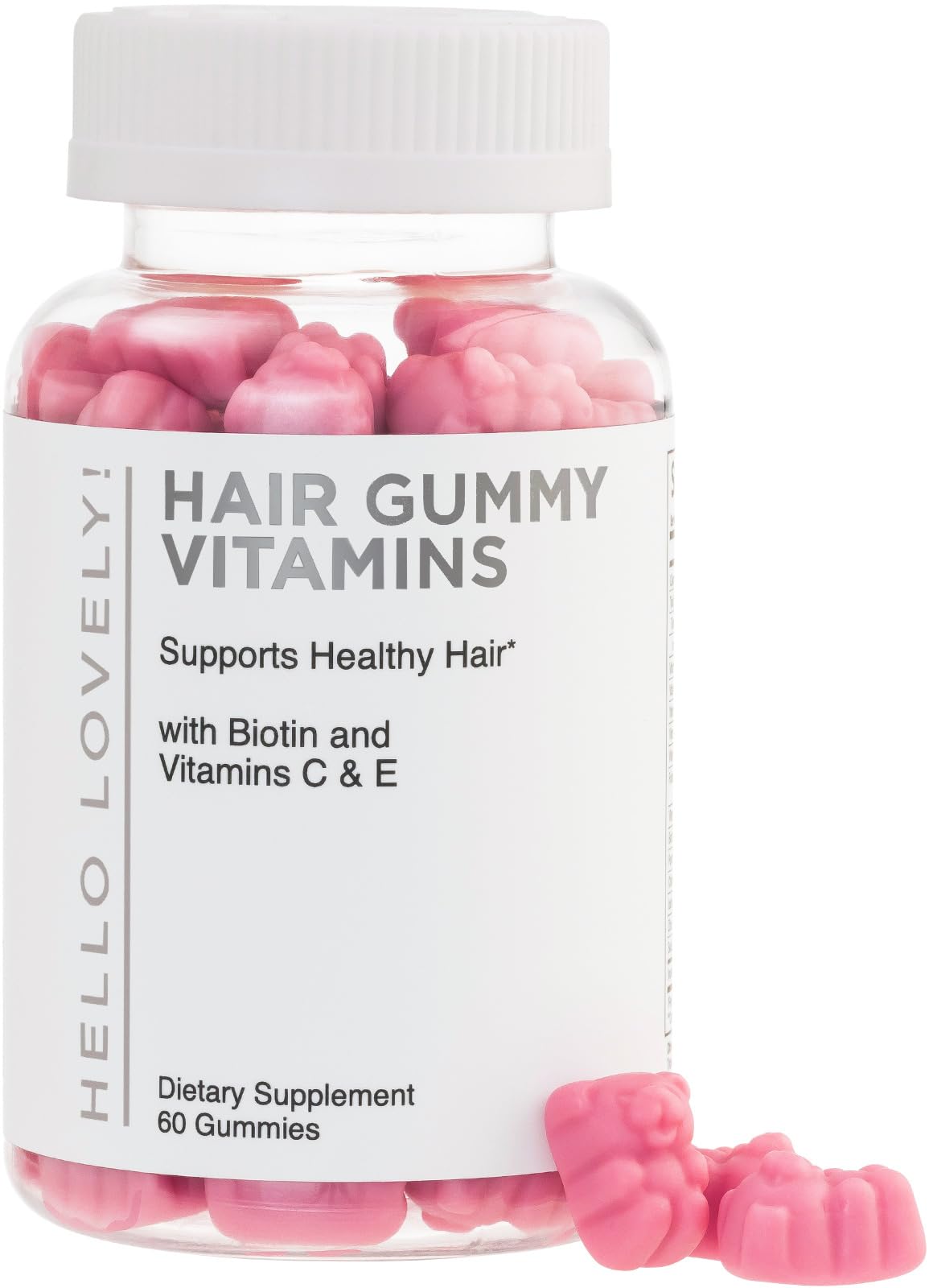 Hello Lovely hair vitamins gummies bottle front view for strong, healthy hair support