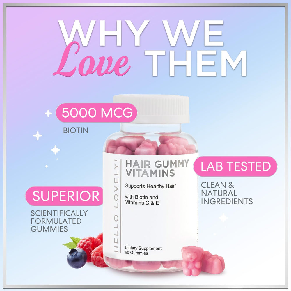 Close-up of the Hello Lovely vitamin blend featuring biotin, vitamins C and E