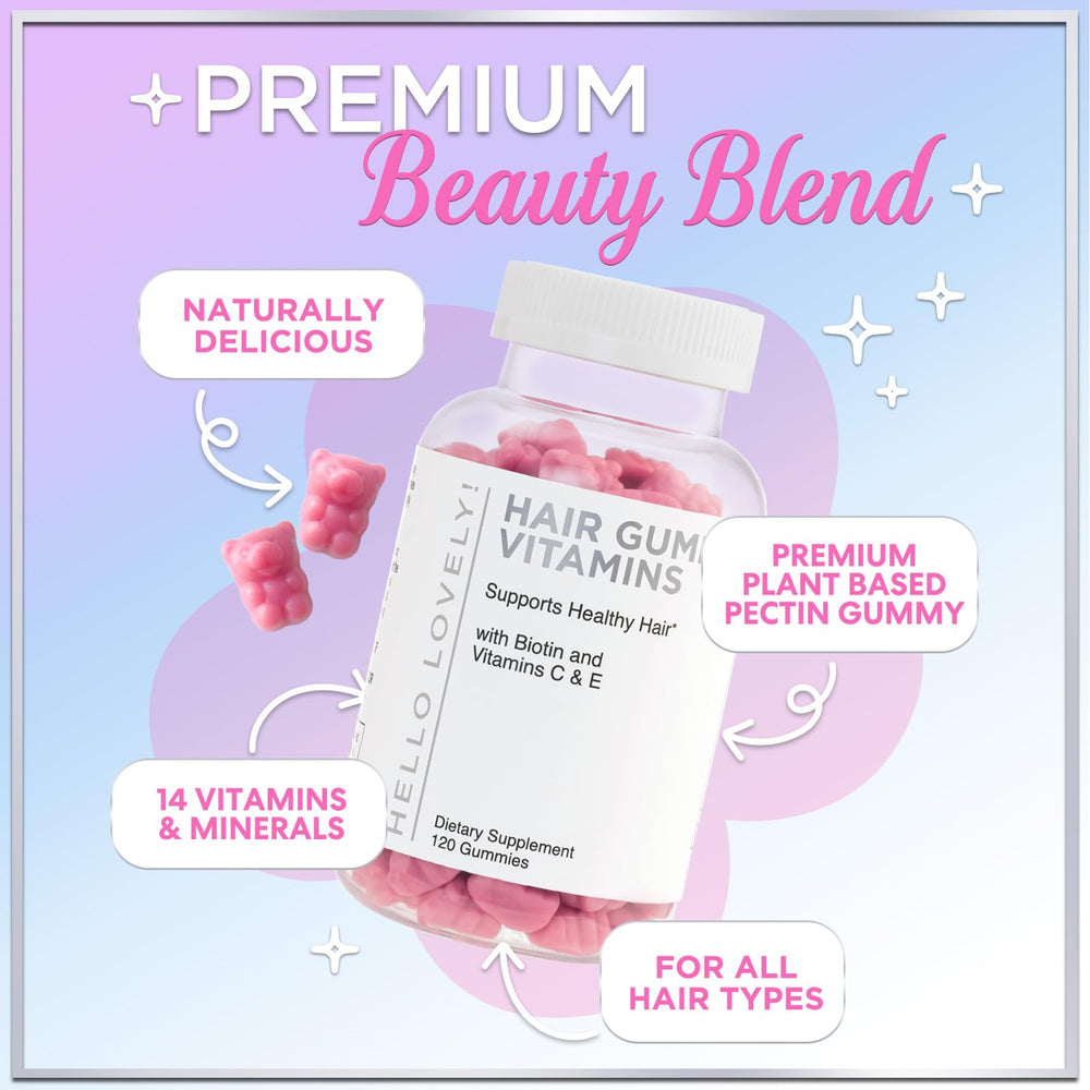 Hello Lovely! Label closeup highlights vegetarian, non-GMO formula for hair health.
