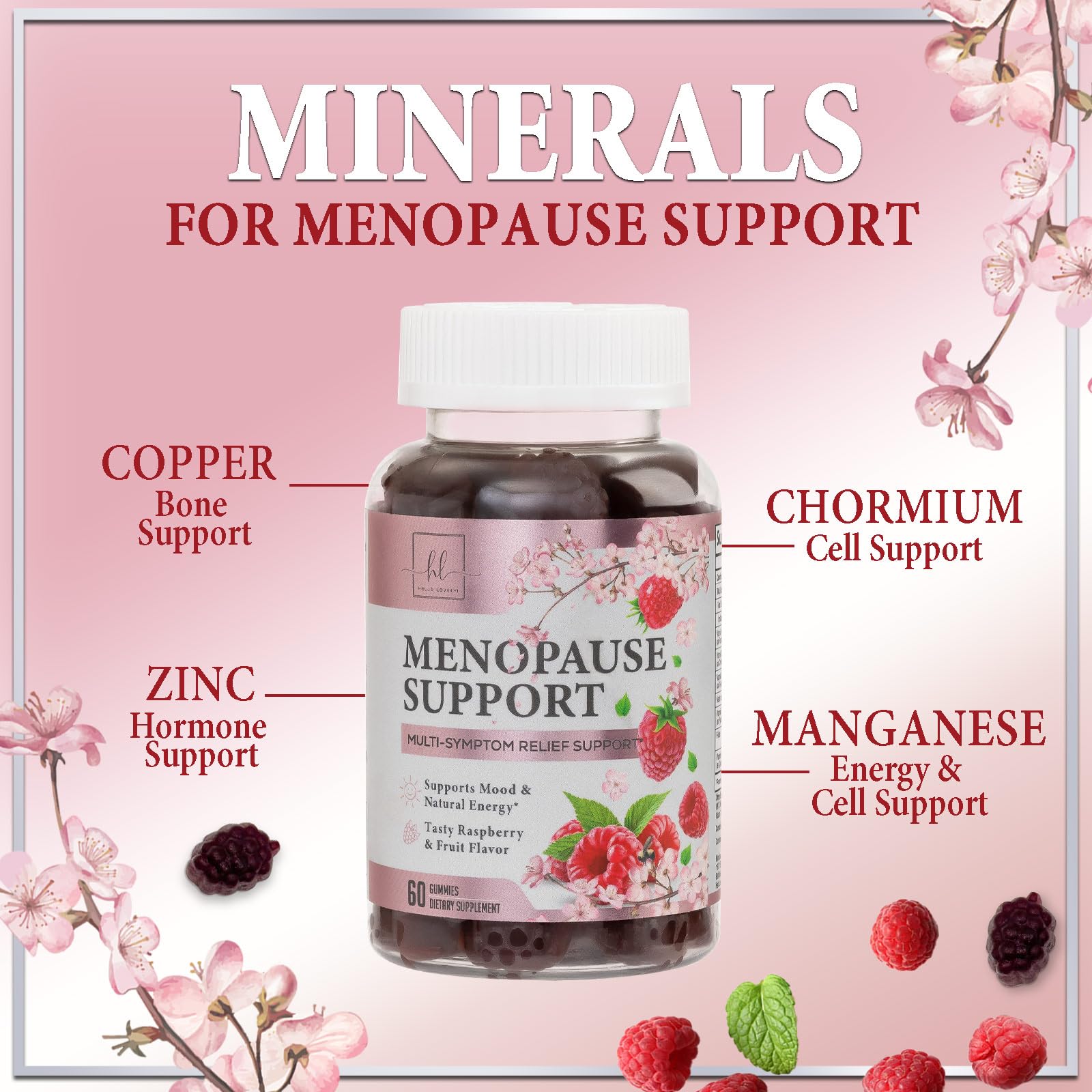 Hello Lovely gluten-free label on bottle emphasizes allergen-friendly menopause support.