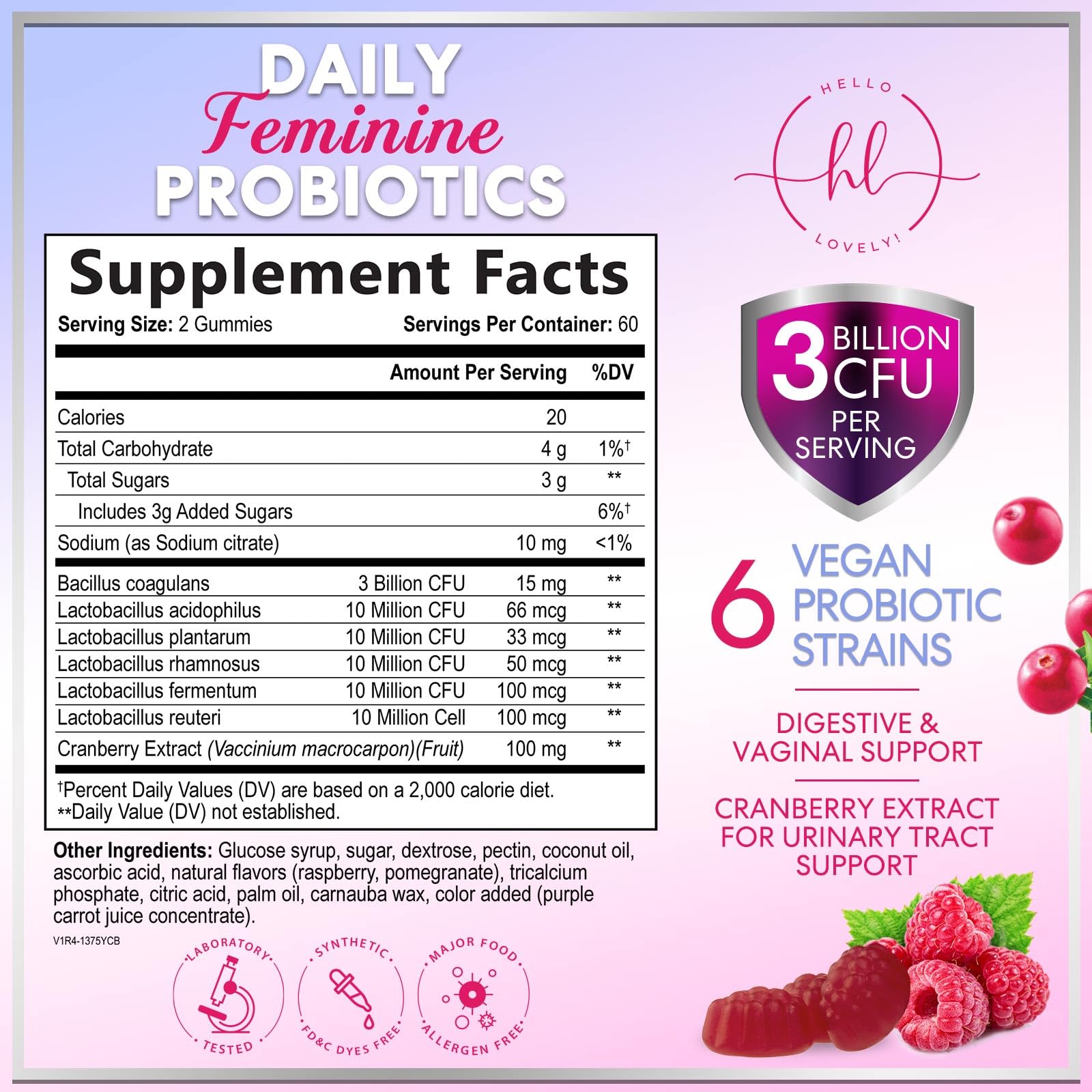 Hello Lovely Probiotics for Women Cranberry Gummies pack for convenient daily supplementation