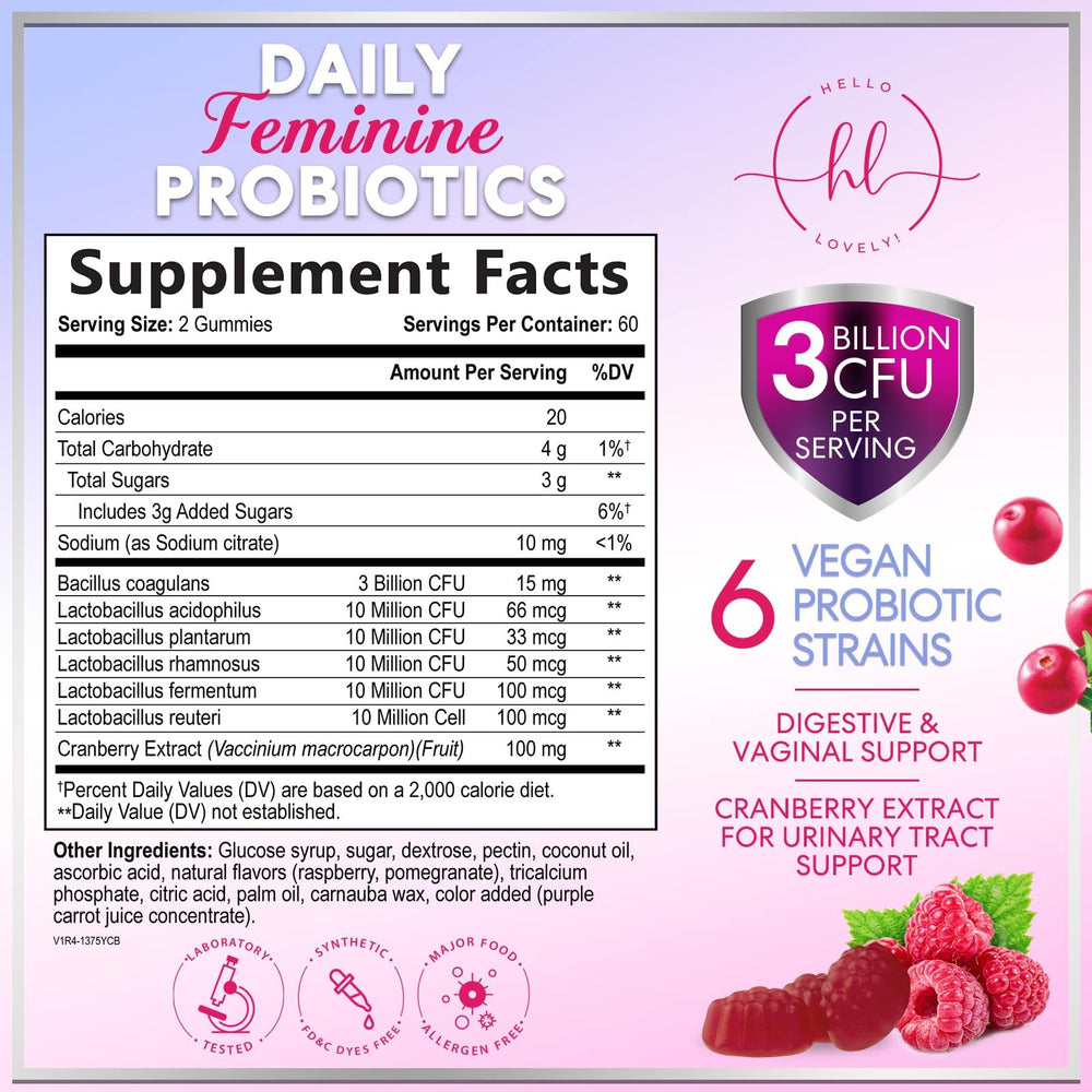 Hello Lovely Probiotics for Women Cranberry Gummies pack for convenient daily supplementation