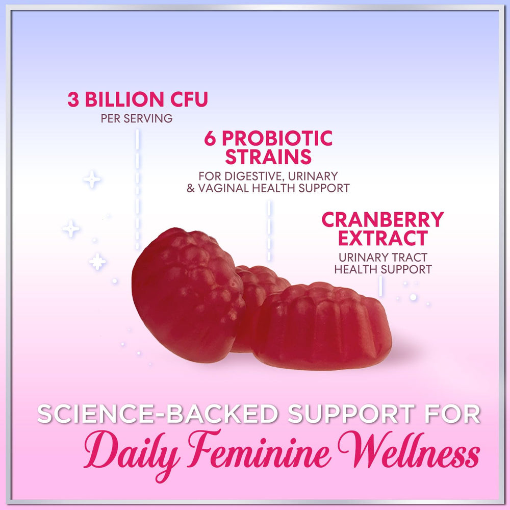Hello Lovely Probiotics for Women Gummies label closeup highlighting cranberry blend