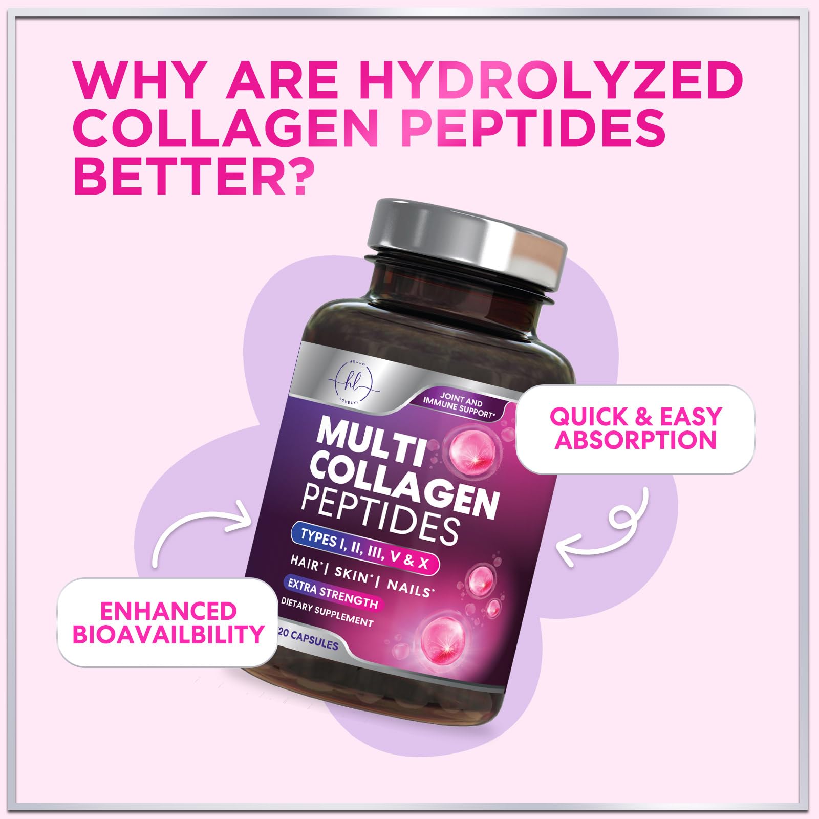 Unflavored Hello Lovely capsules designed for easy daily intake.