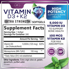 Hello Lovely! cápsulas softgel D3 K2 5000 UI, apoyo a la absorción de calcio