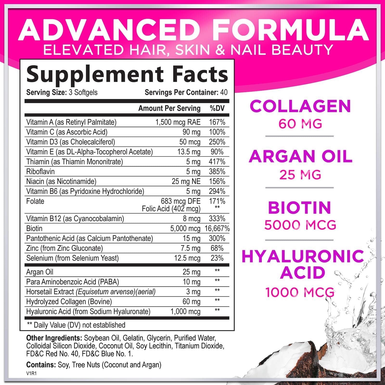 Hello Lovely! Biotin 5000mcg softgels close-up showing premium formula.