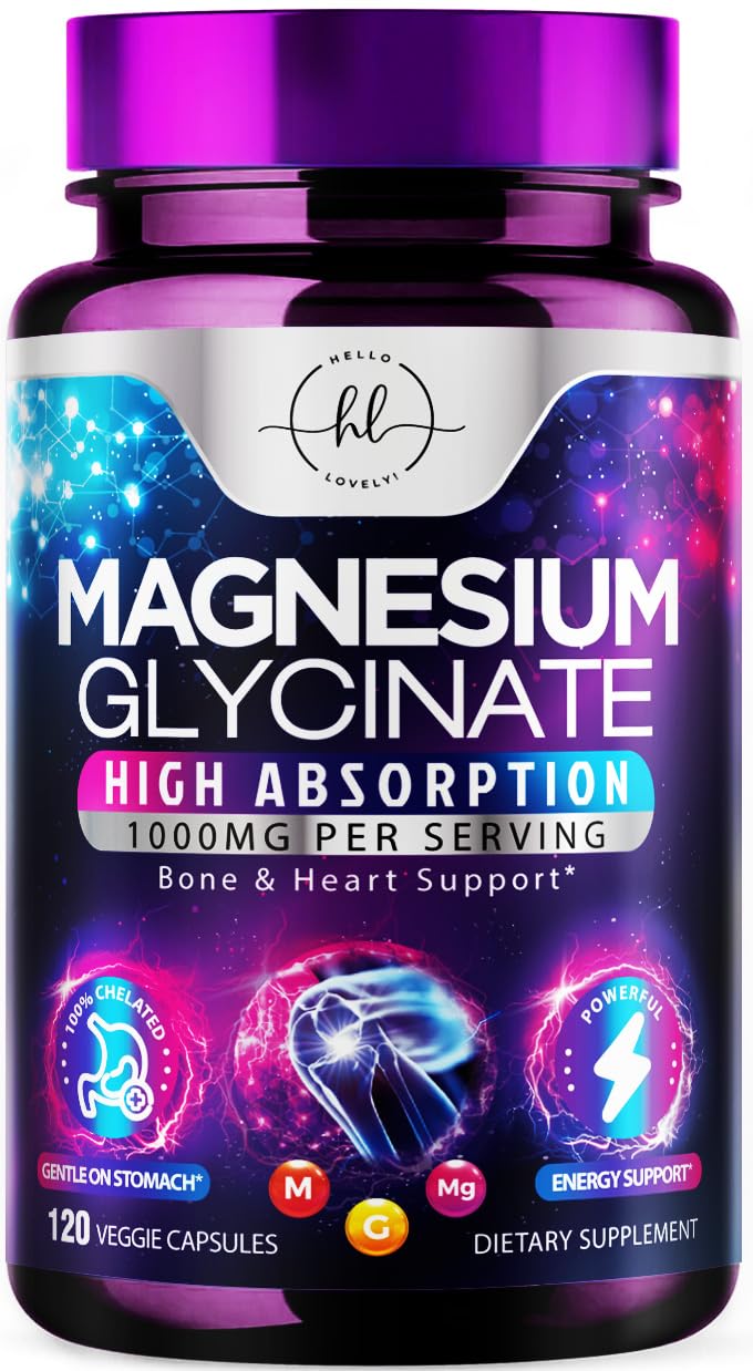Hello Lovely Magnesium Glycinate 1000mg bottle front for easy daily supplementation.