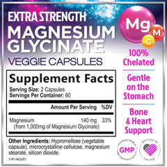 Hello Lovely Magnesium Glycinate capsules closeup highlighting high absorption formula.