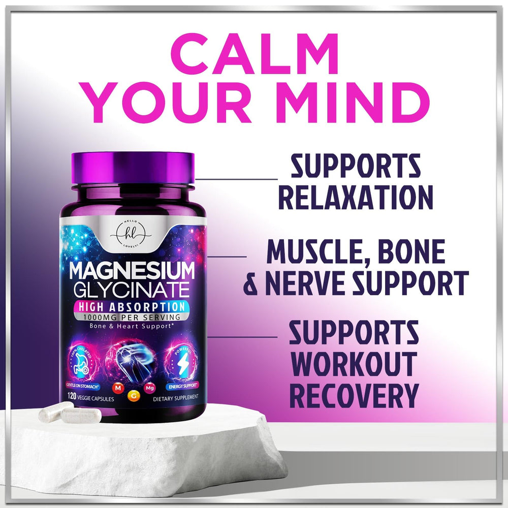 Hello Lovely Magnesium Glycinate in a morning routine setup for calm focus.