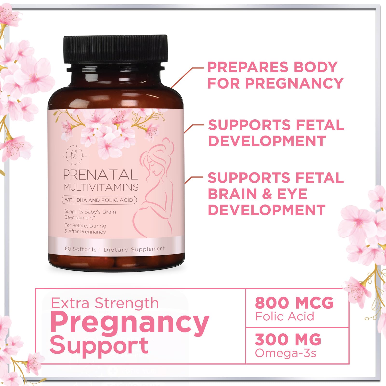Hello Lovely Prenatal: ácido fólico 400mcg para la nutrición prenatal.