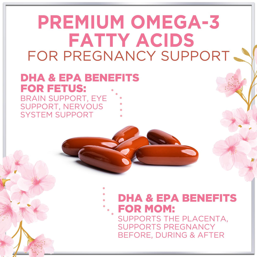 Hello Lovely Prenatal brain-development graphic suggests omega-3 support.