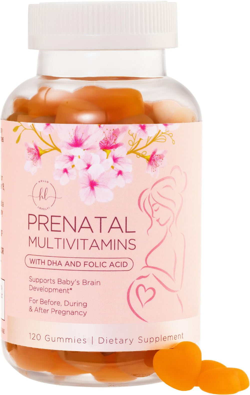 Hello Lovely Prenatal Gummies bottle – convenient daily prenatal nutrition for mom and baby.