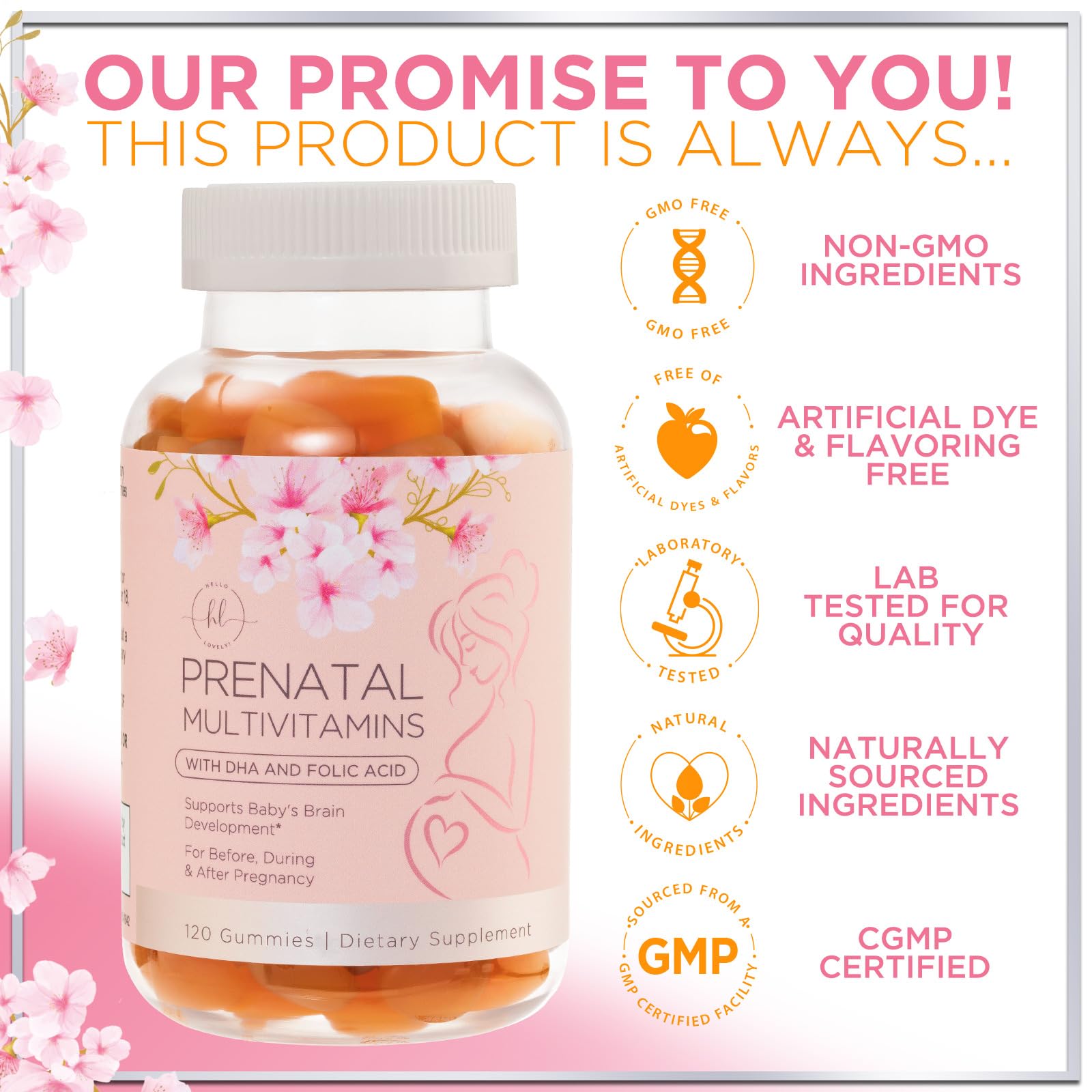 Hello Lovely Prenatal Gummies closeup texture – chewy and flavorful texture encourages consistency.