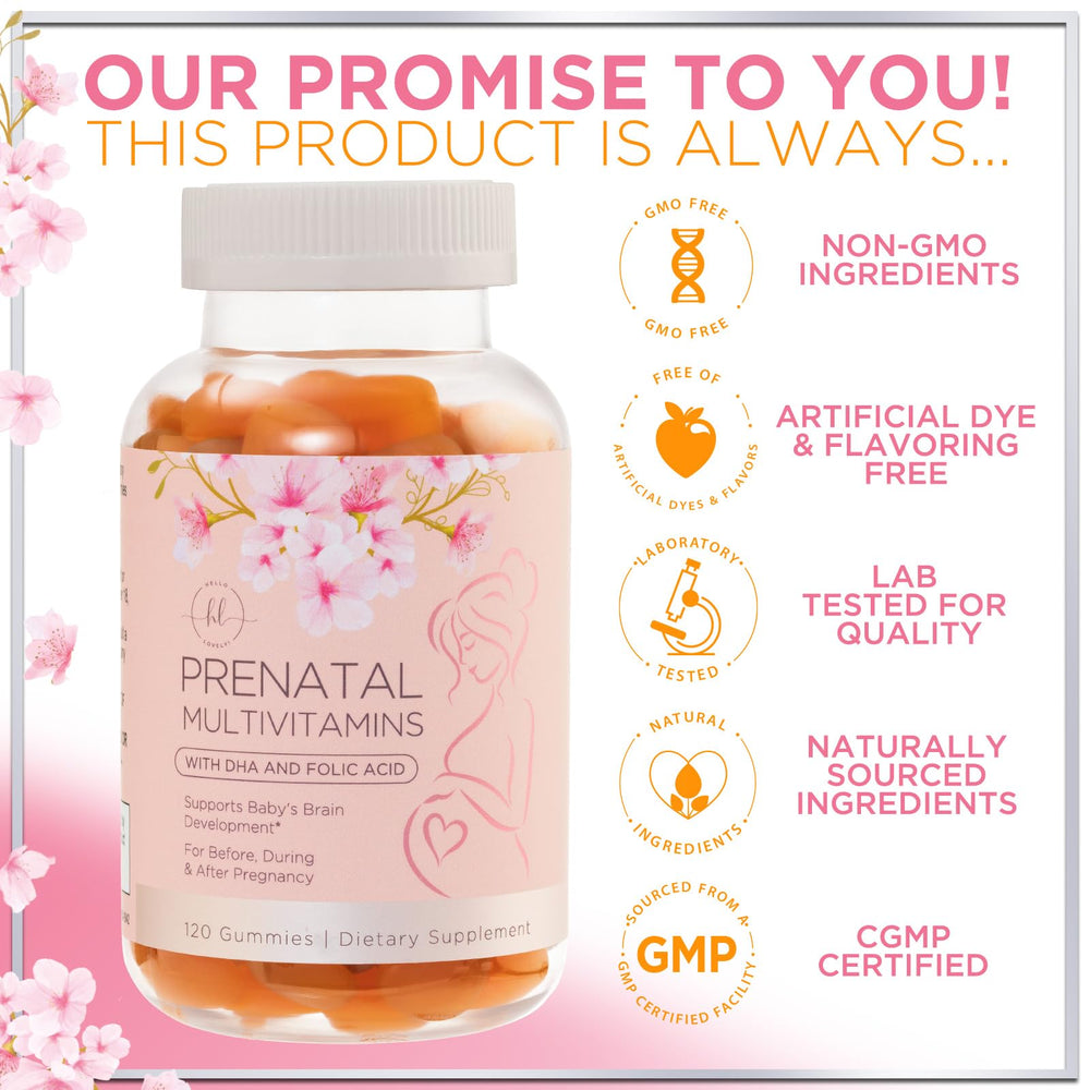 Hello Lovely Prenatal Gummies closeup texture – chewy and flavorful texture encourages consistency.