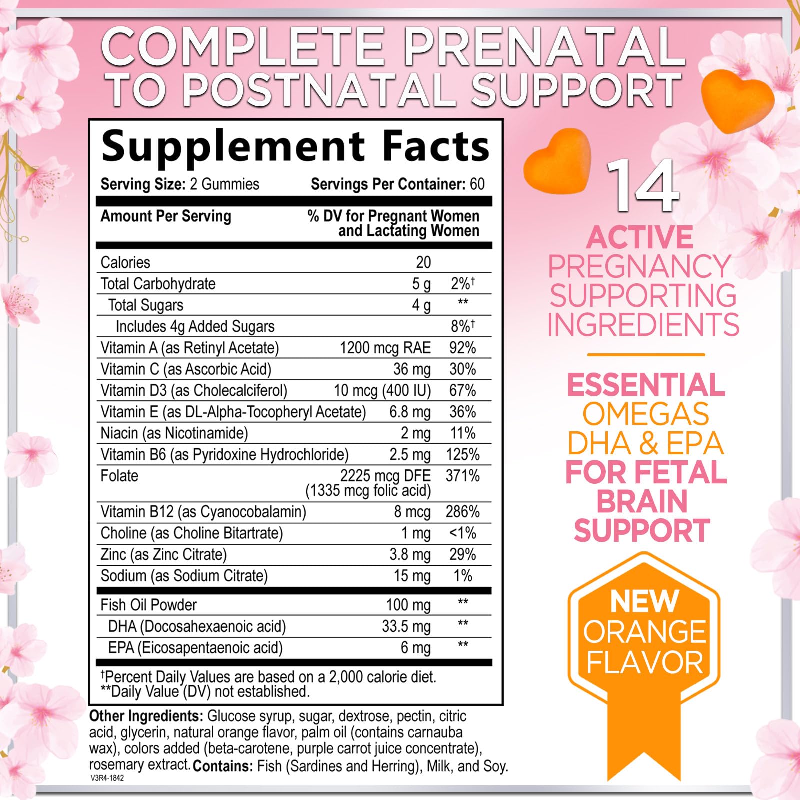 Hello Lovely Prenatal Gummies label – clear ingredient details and folate support for early pregnancy.