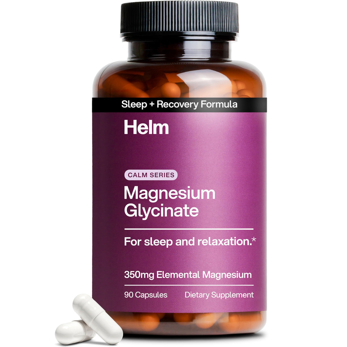 Helm Nutrition Pure Magnesium Glycinate bottle emphasizing high absorption for better sleep support