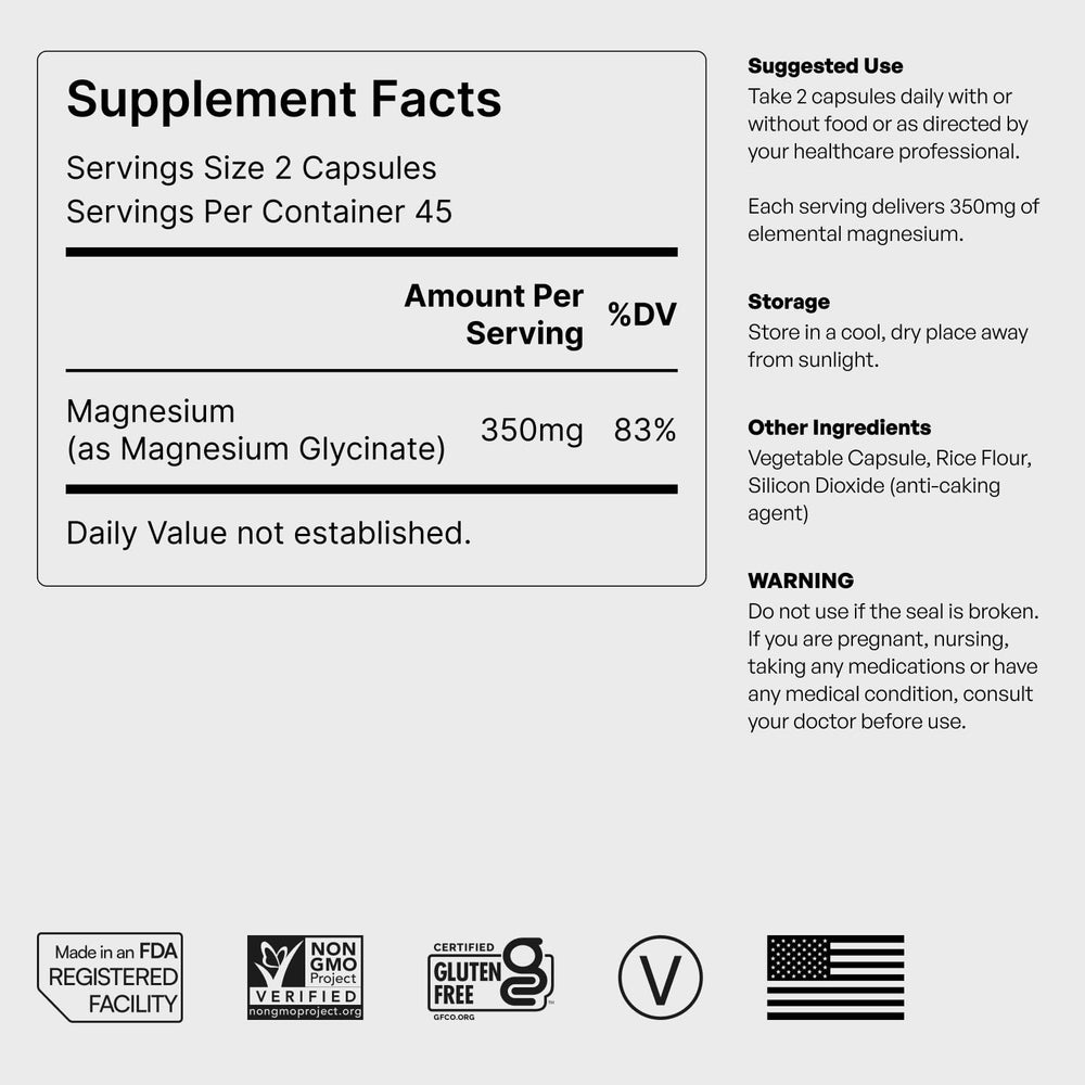Helm Nutrition vegan non-GMO certification icon accompanies magnesium glycinate