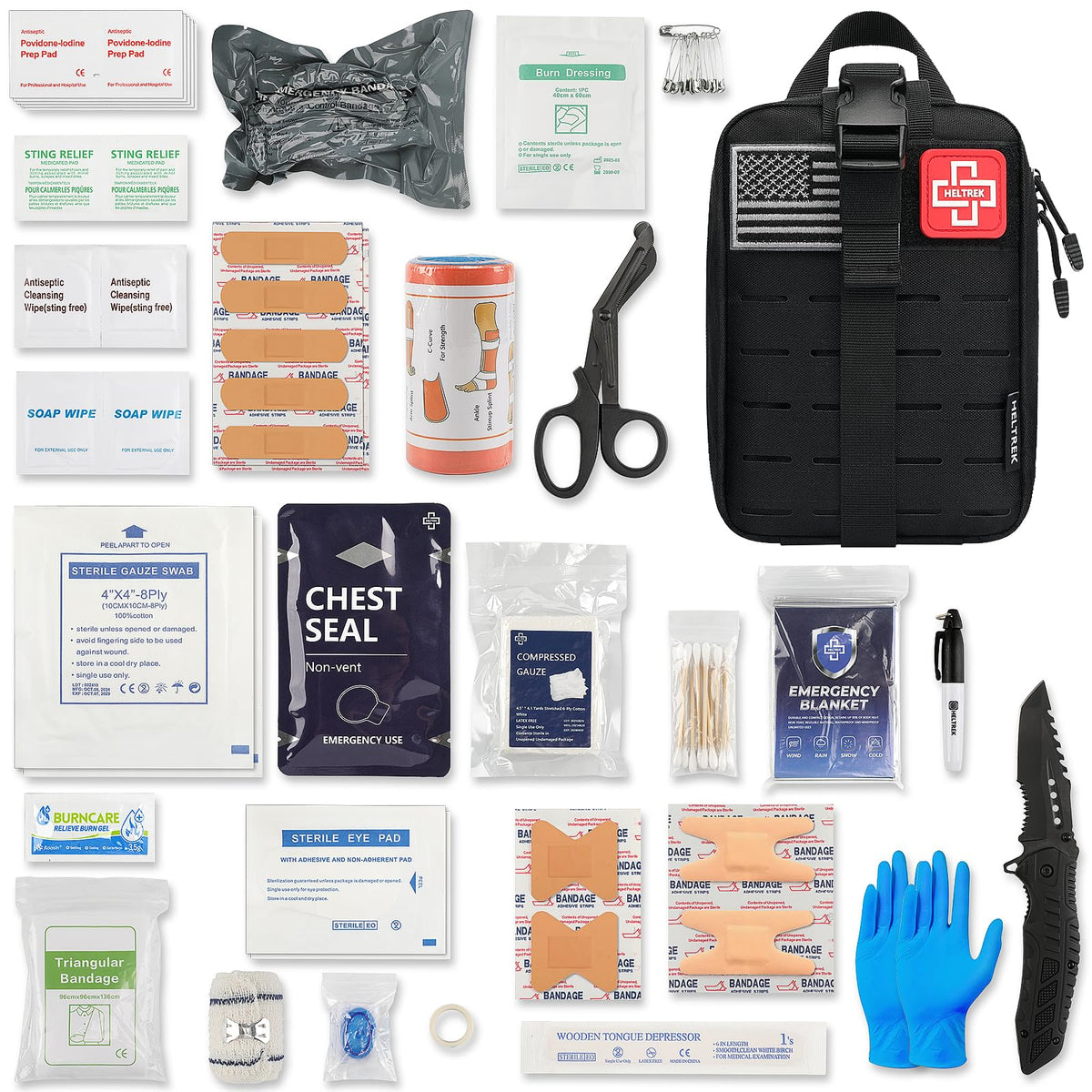 Heltrek Trauma Kit compact Molle pouch with organized trauma supplies for quick access.