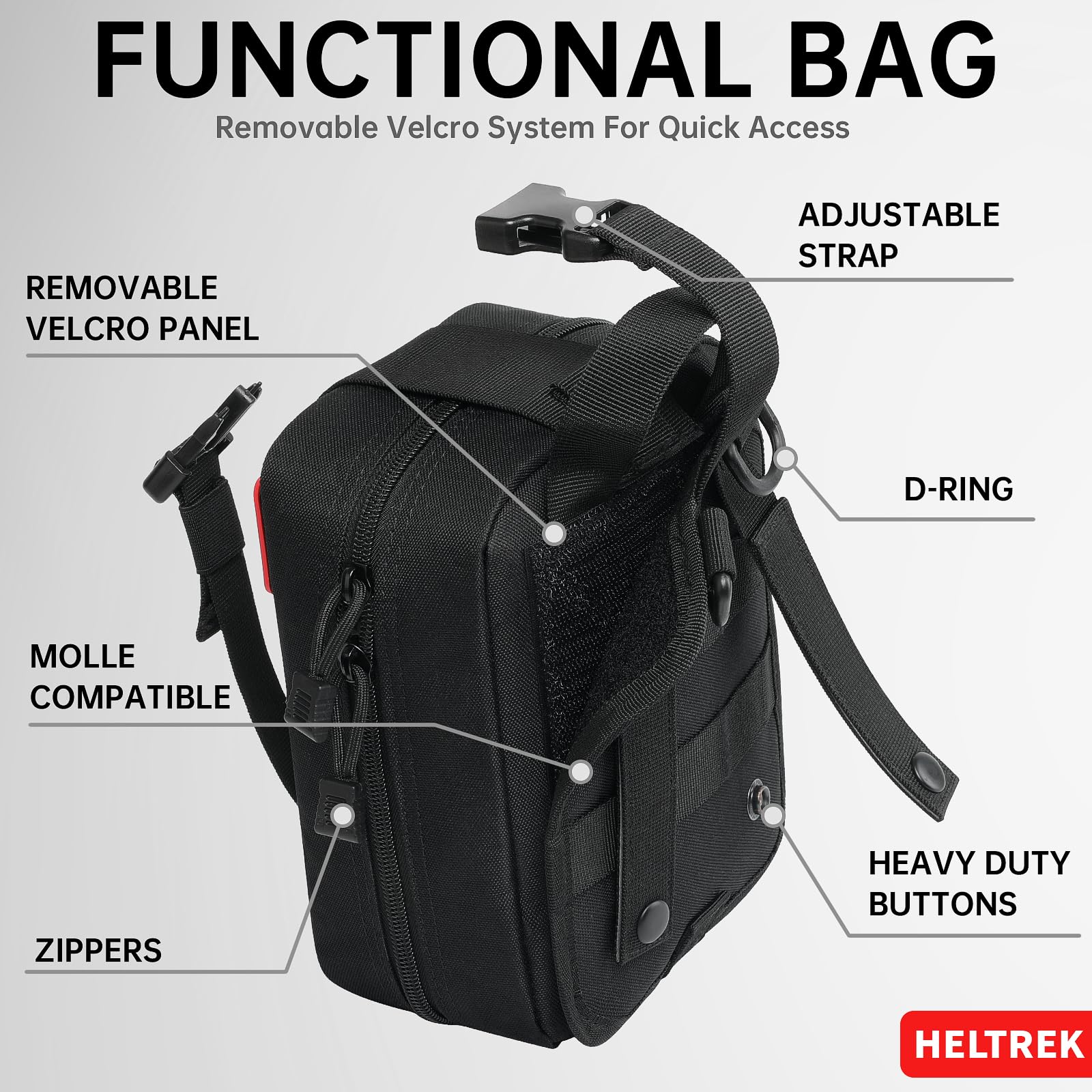 Heltrek Trauma Kit headrest strap secures the kit in vehicles for easy reach.